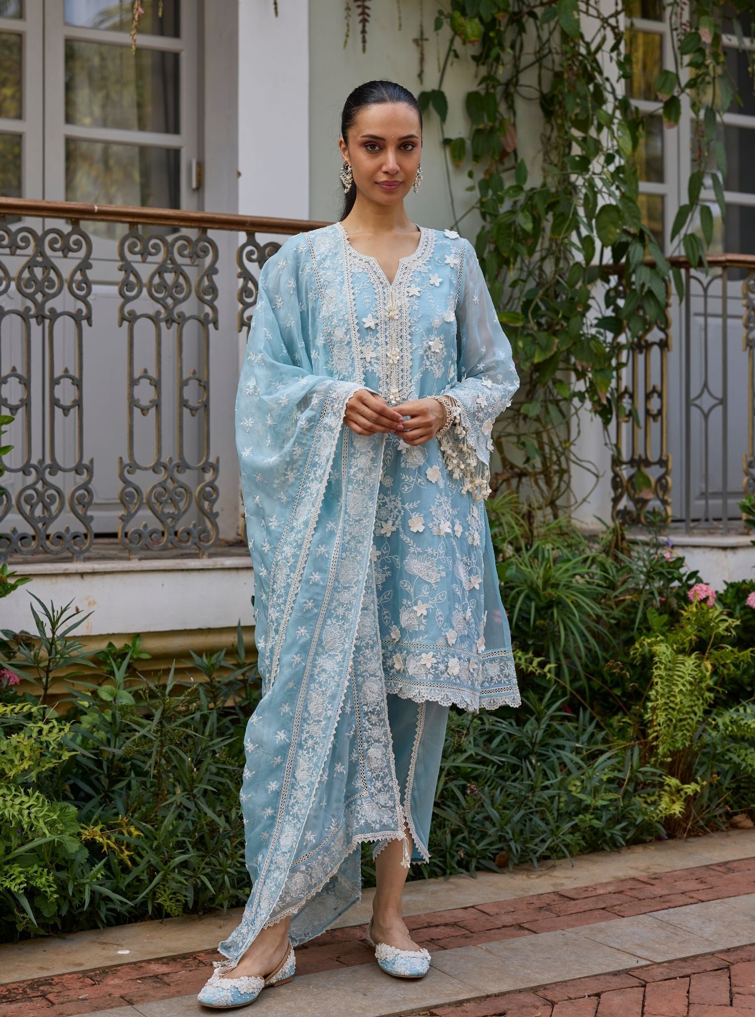 Vino Organza Light Blue Kurta Set