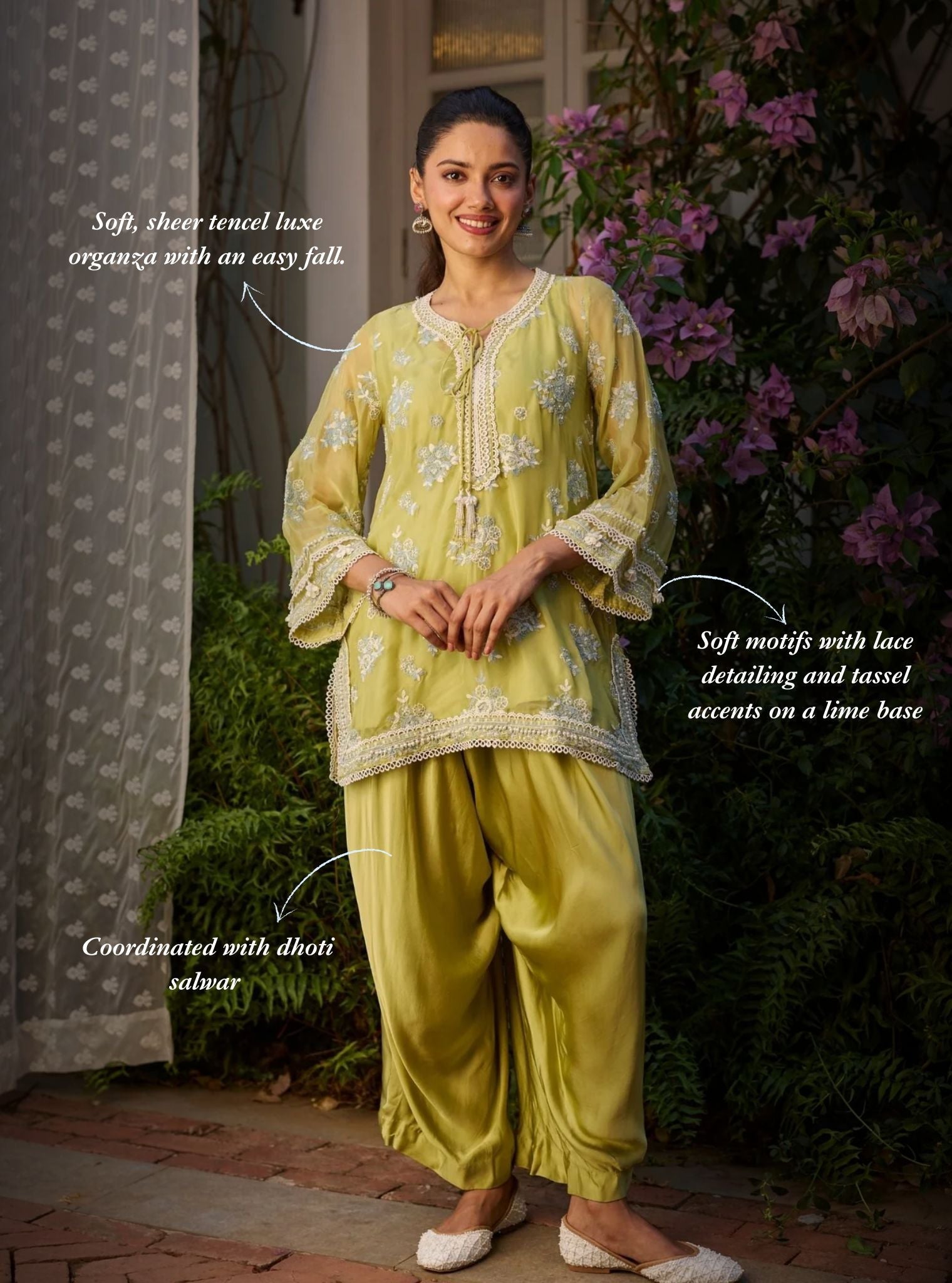 Zeni Organza Lime Kurta With Draped Pants