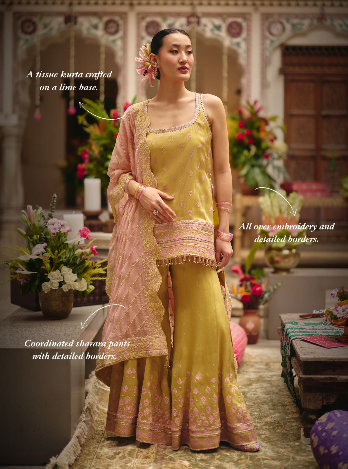 Jugal Bemberg Tissue Lime Kurta Set