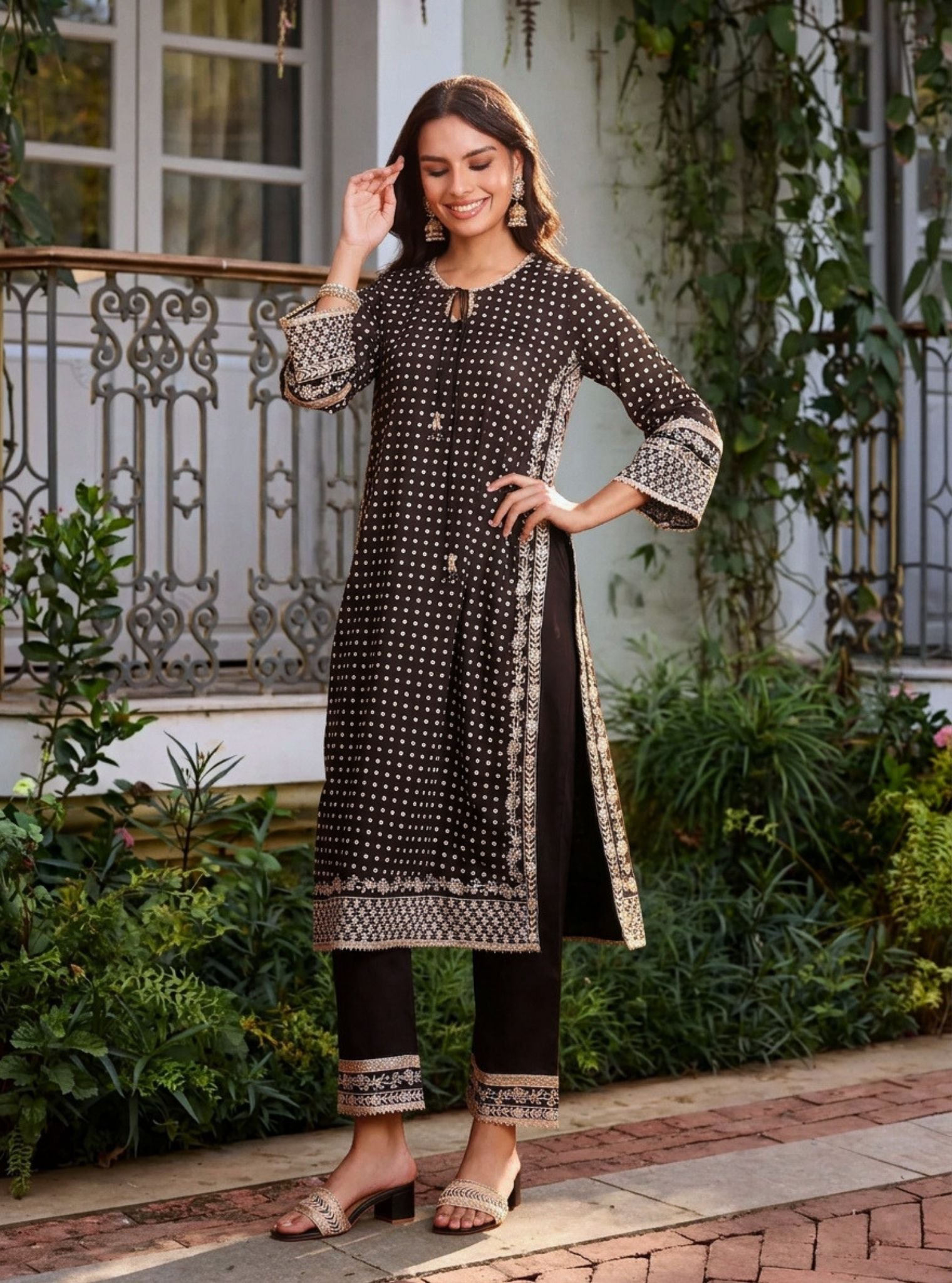 Reya Pima Satin Black Kurta Set