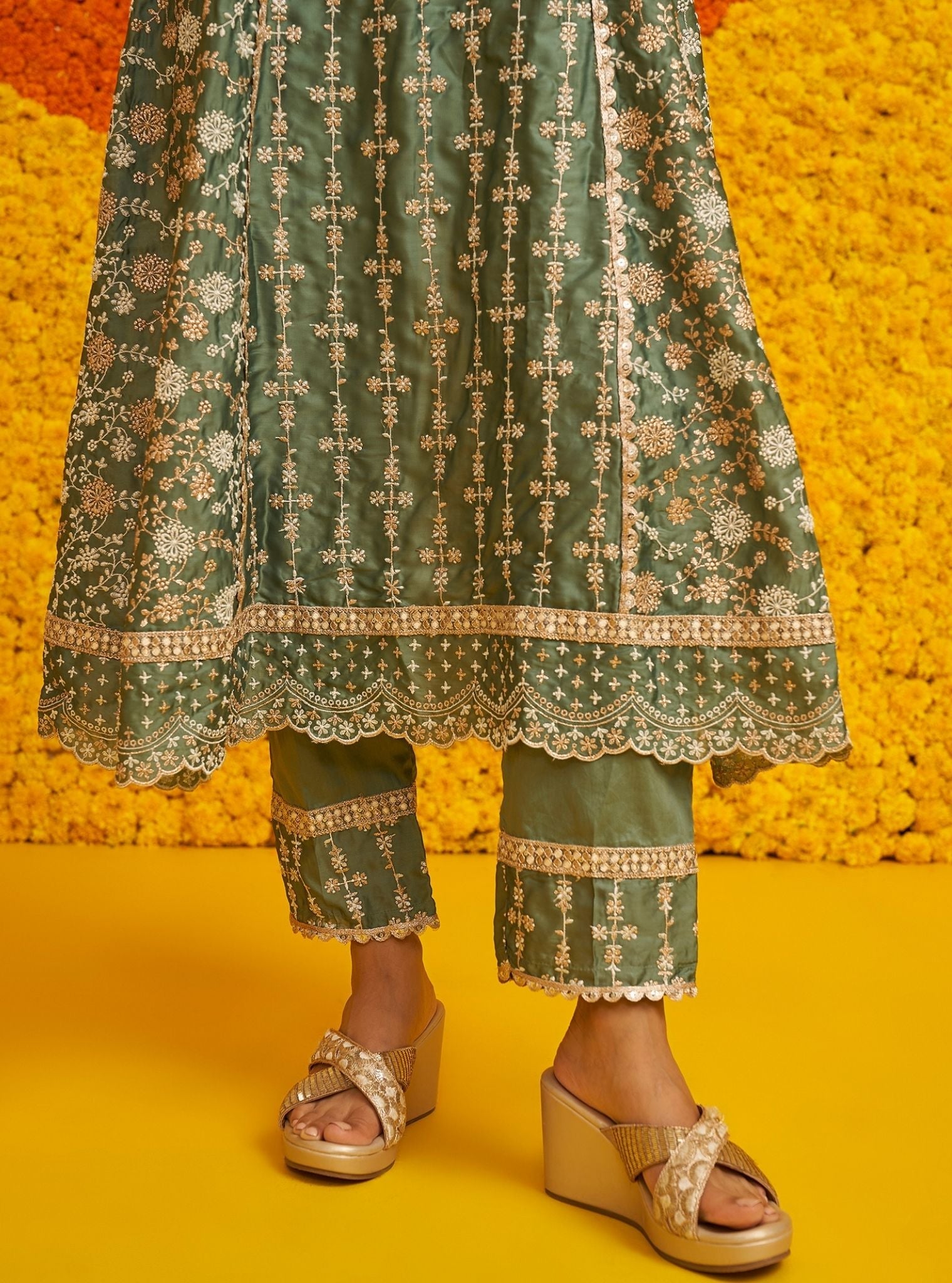 Mulmul Organza Satin Saathiya Teal Blue Kurta With Mulmul Pima Satin Saathiya Teal Blue Pant