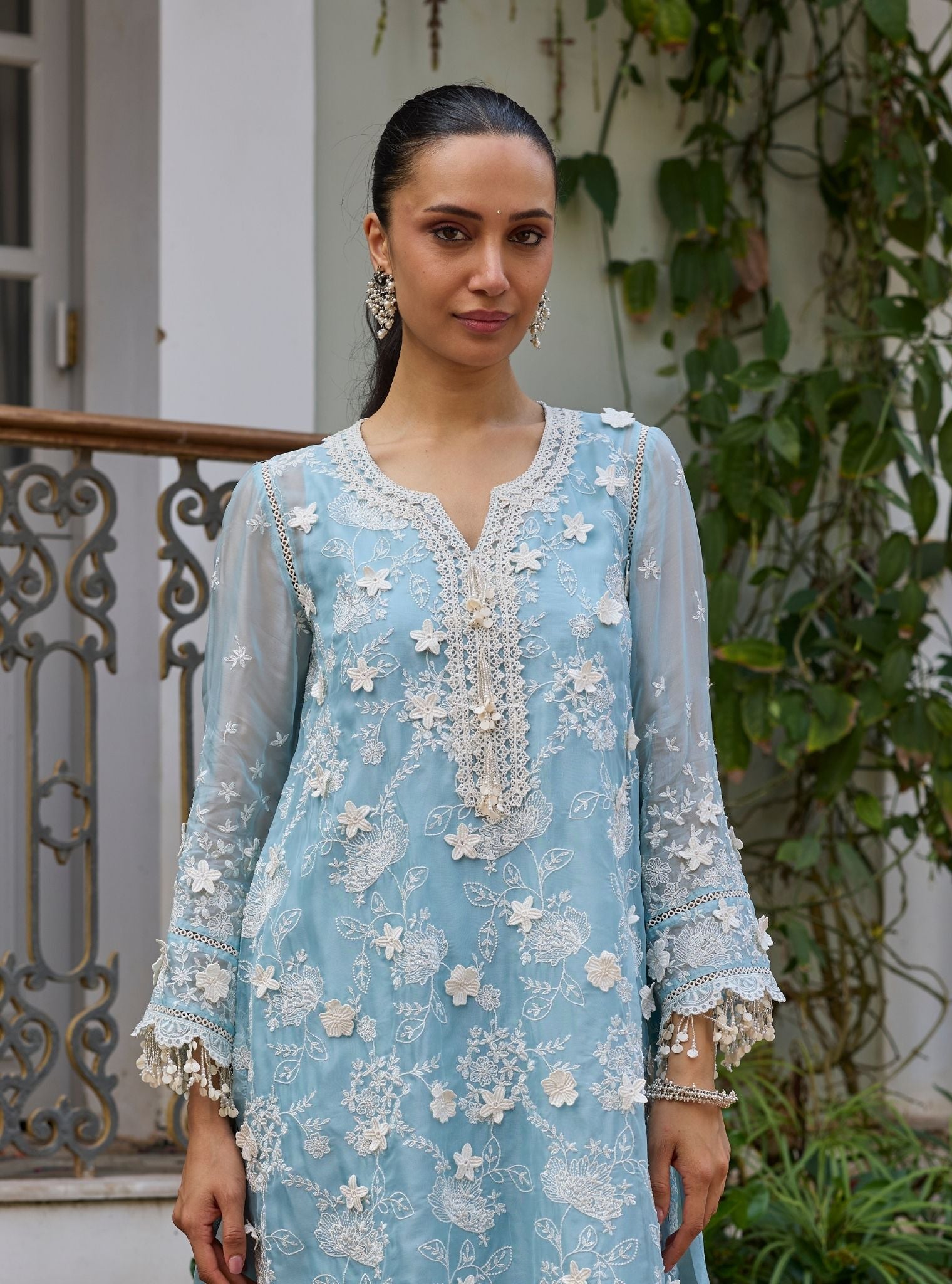 Vino Organza Light Blue Kurta Set