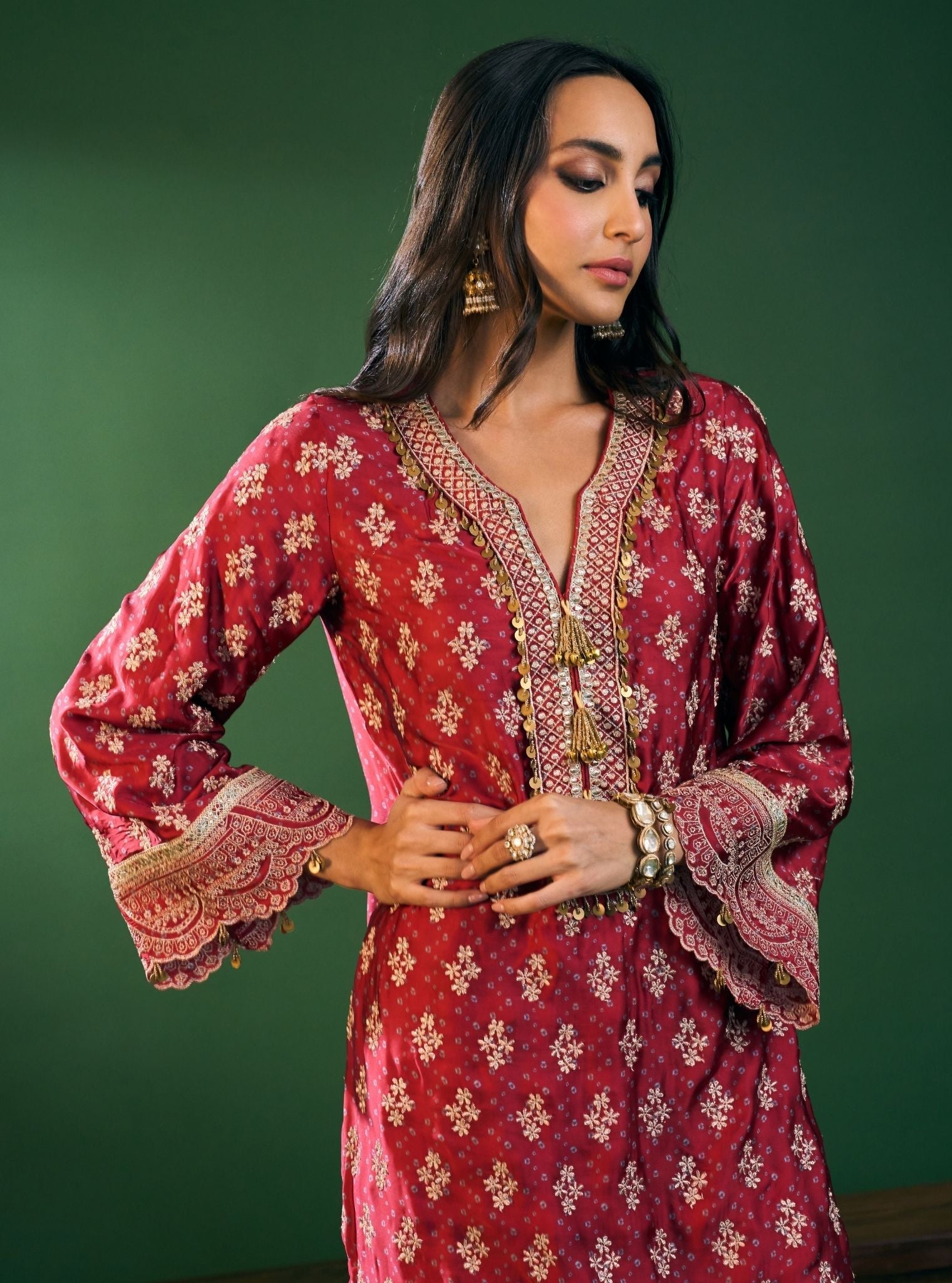 Elira Cupro Satin Red Kurta Set
