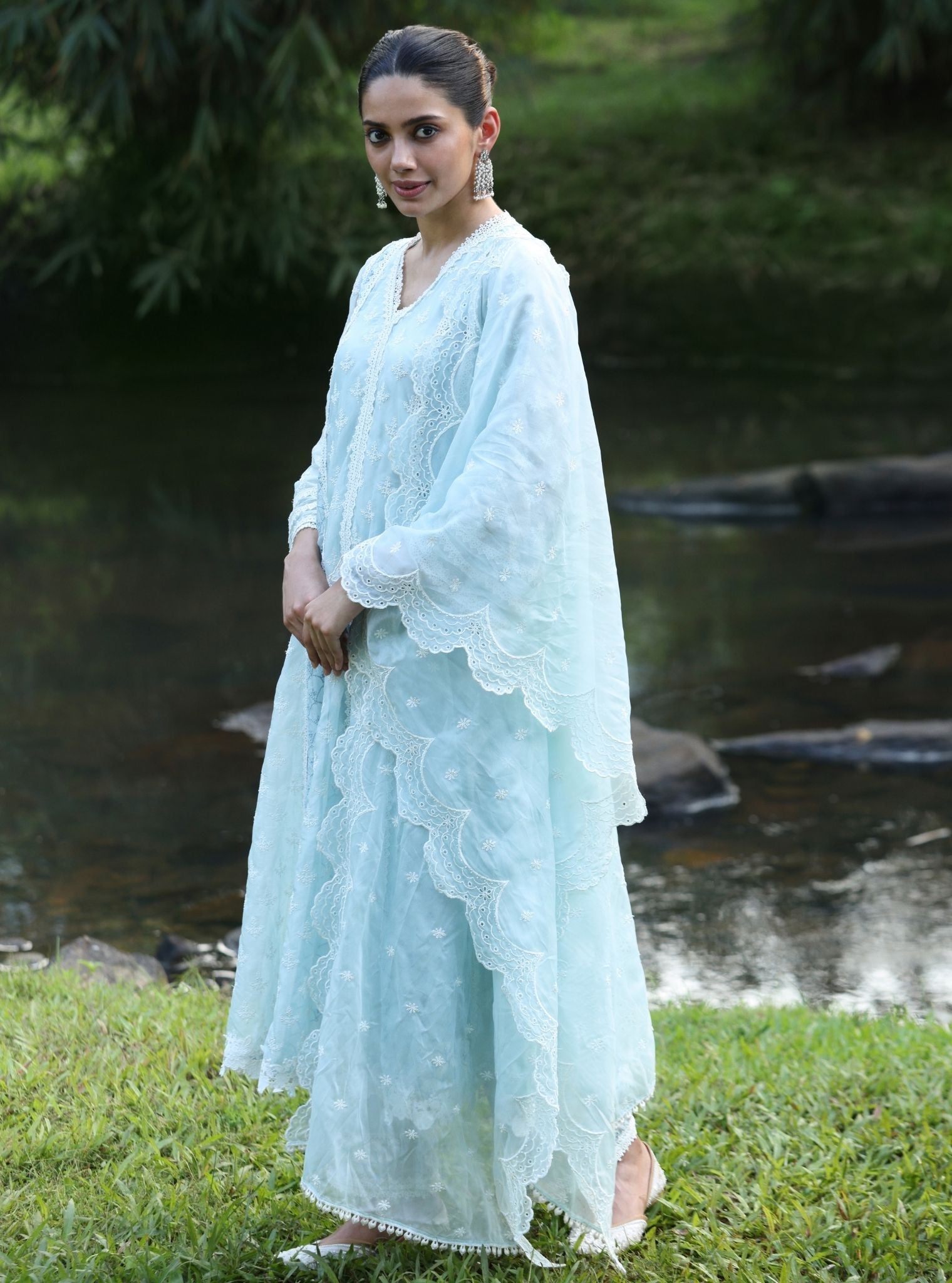 Mulmul Organza Tisya Blue Dupatta