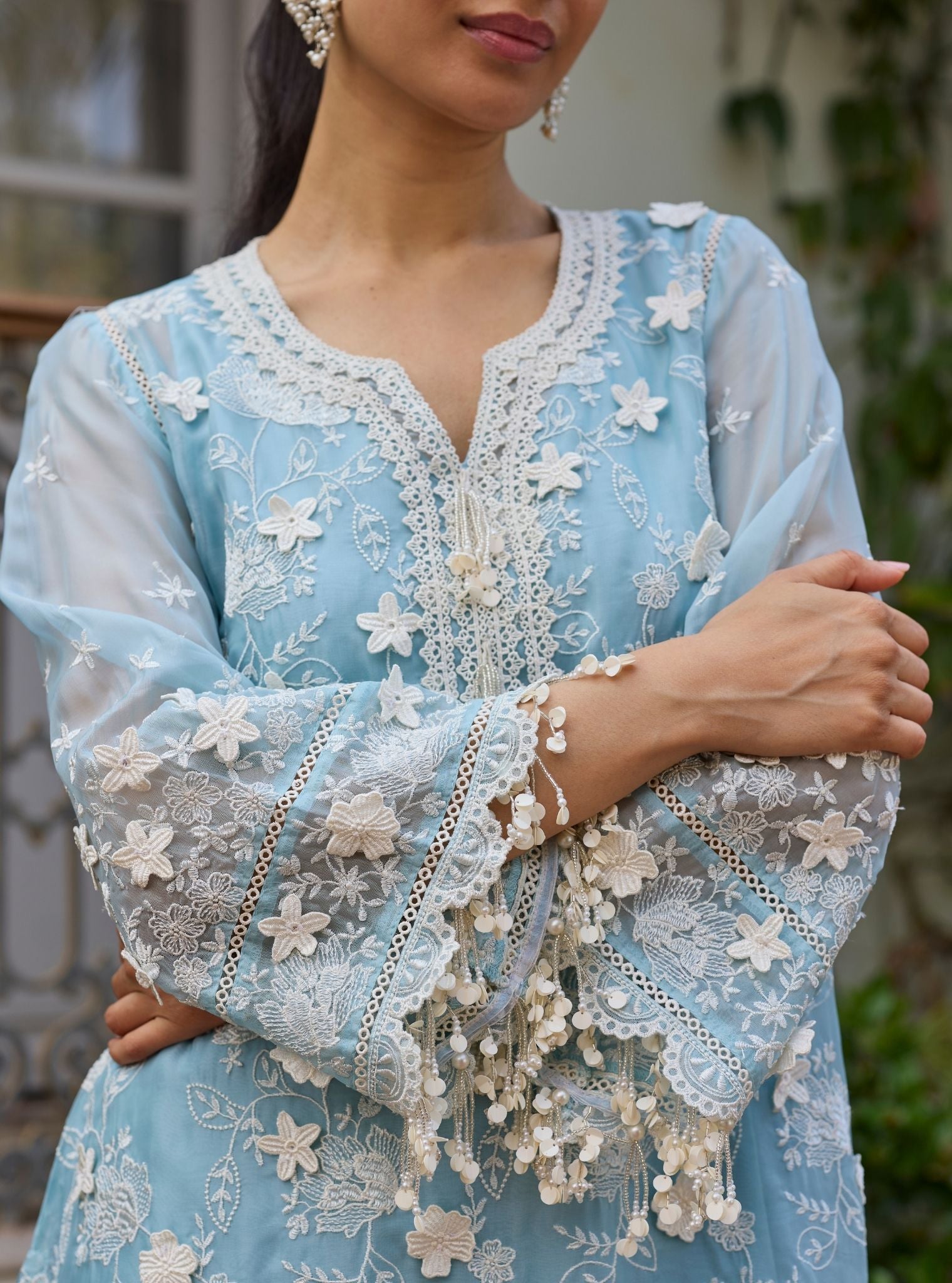 Vino Organza Light Blue Kurta Set