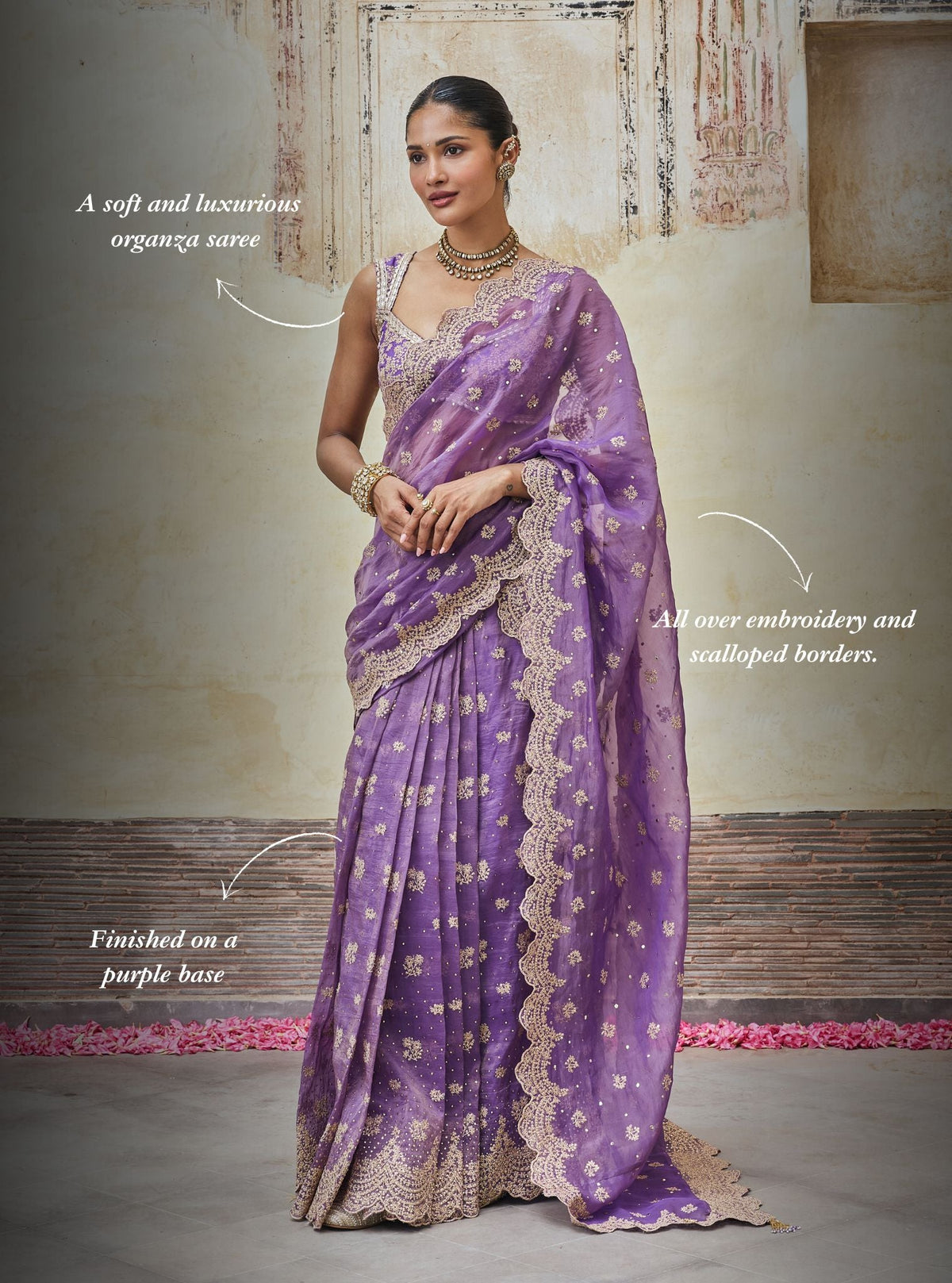 Adiva Lurex Organza Purple Saree