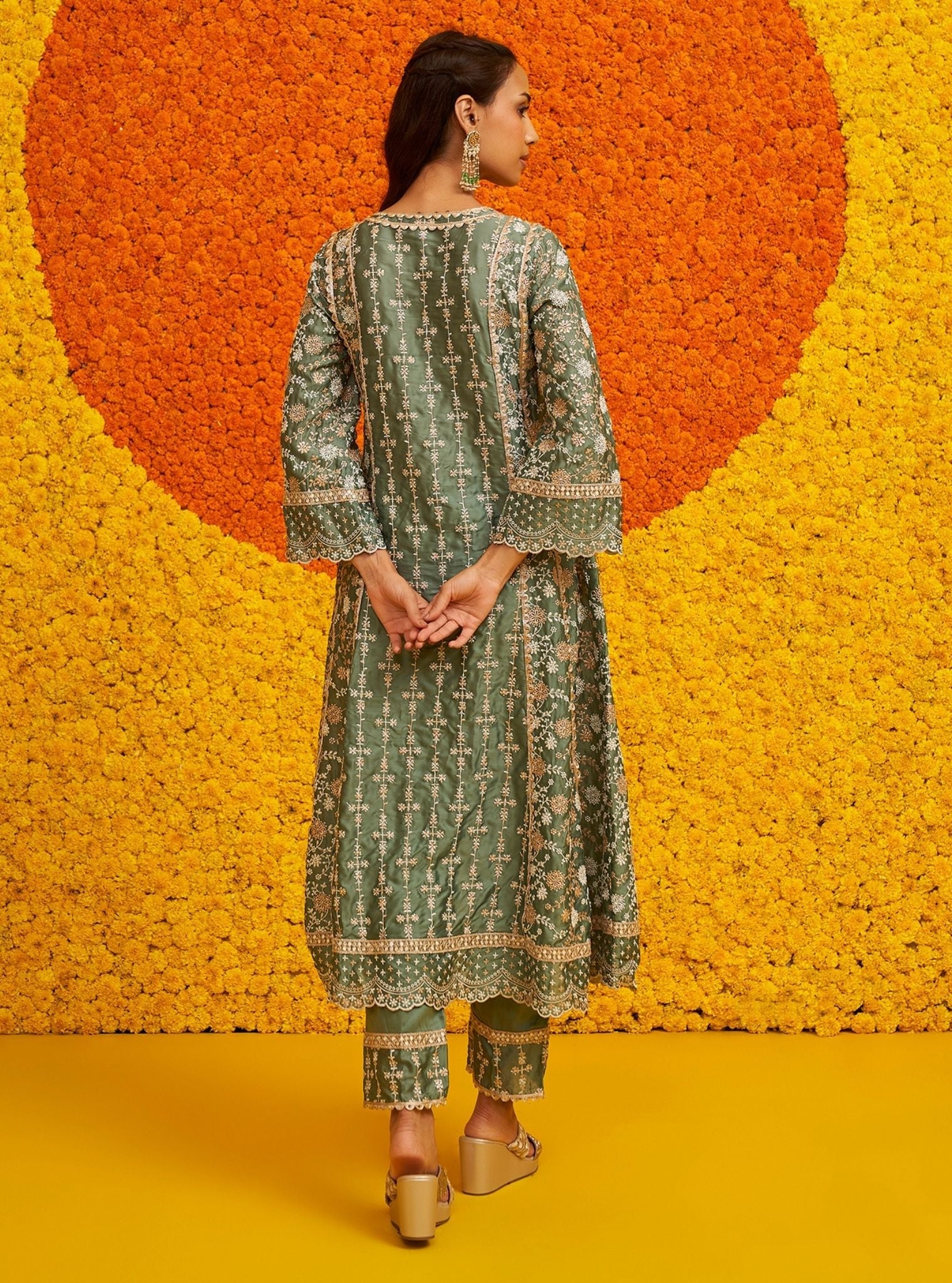 Saathiya Organza Satin Teal Blue Kurta