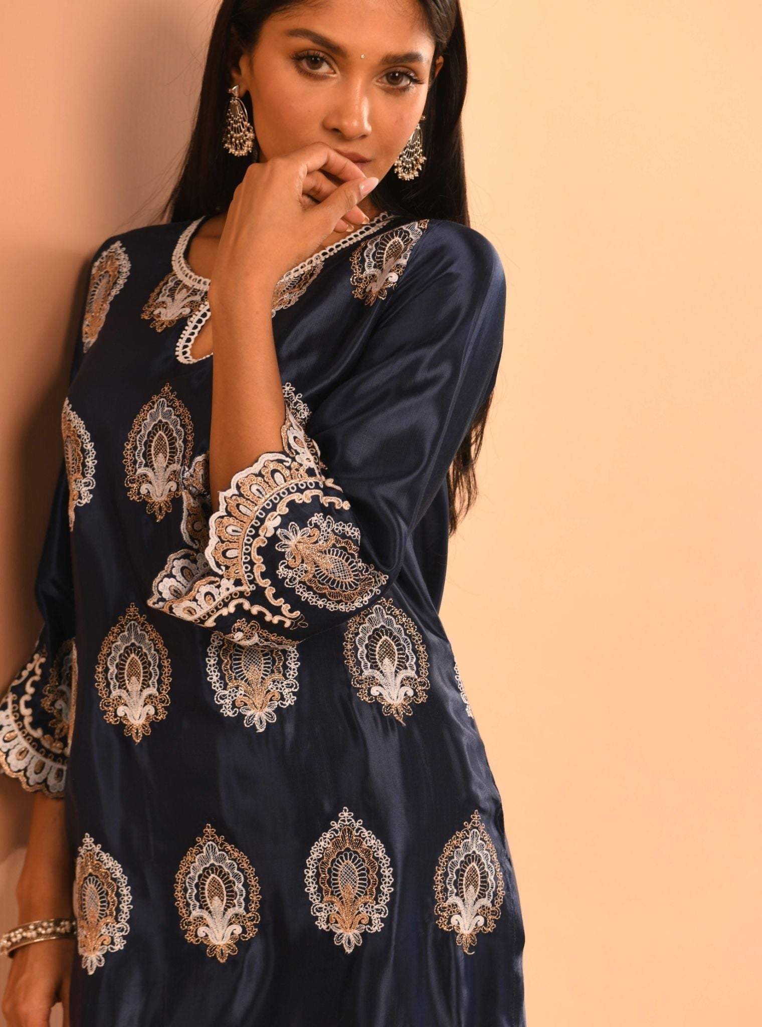 Mulmul Cupro Sydney Navy Kurta