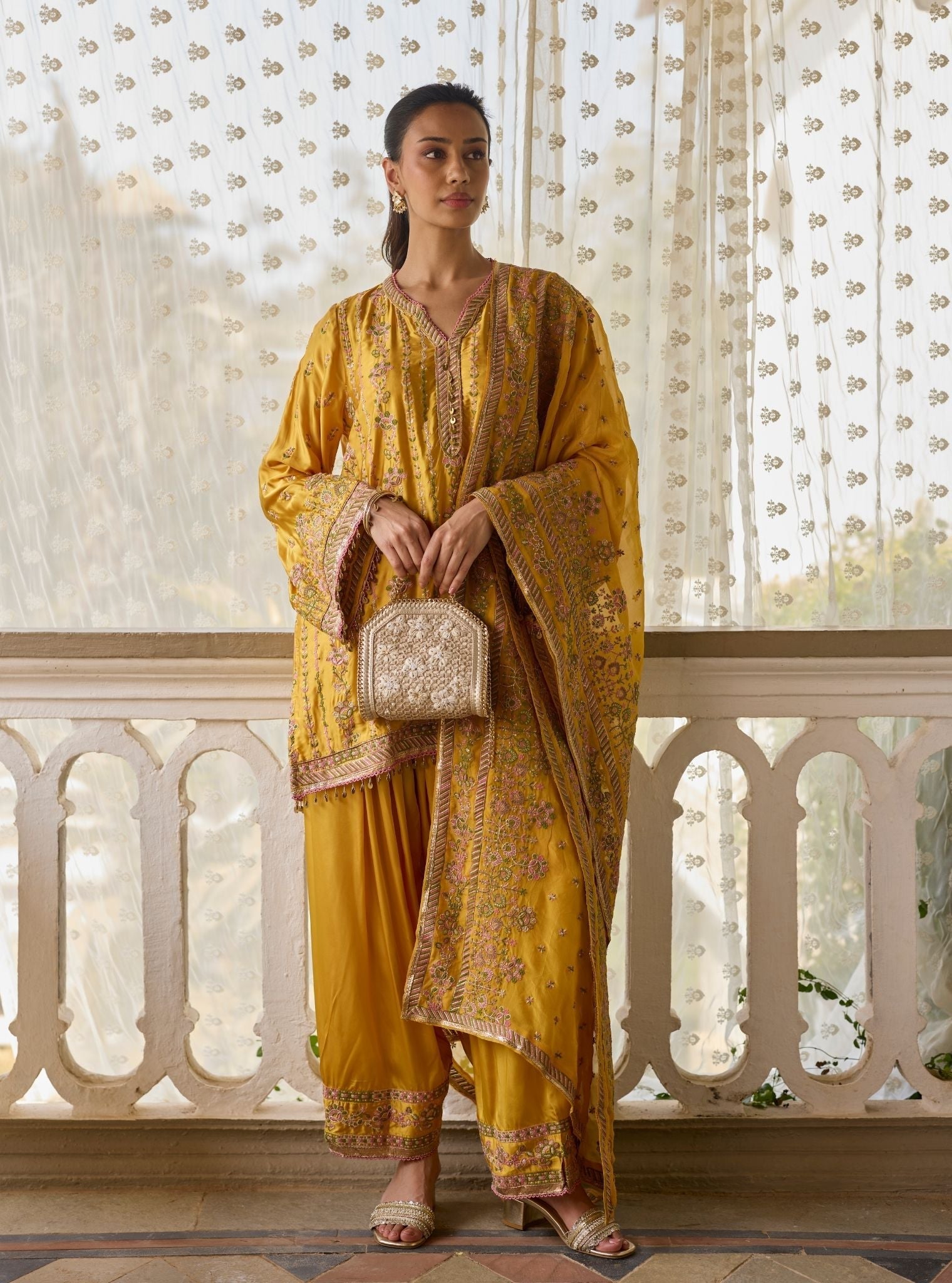 Pralika Bemberg Satin Mustard Kurta Set