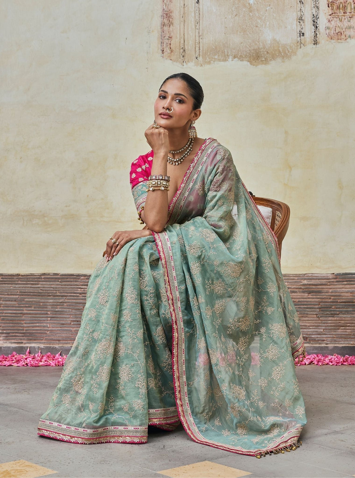 Parthi Lurex Organza Teal Blue Saree
