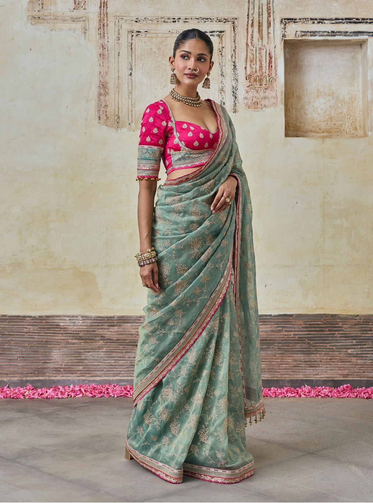 Parthi Lurex Organza Teal Blue Saree