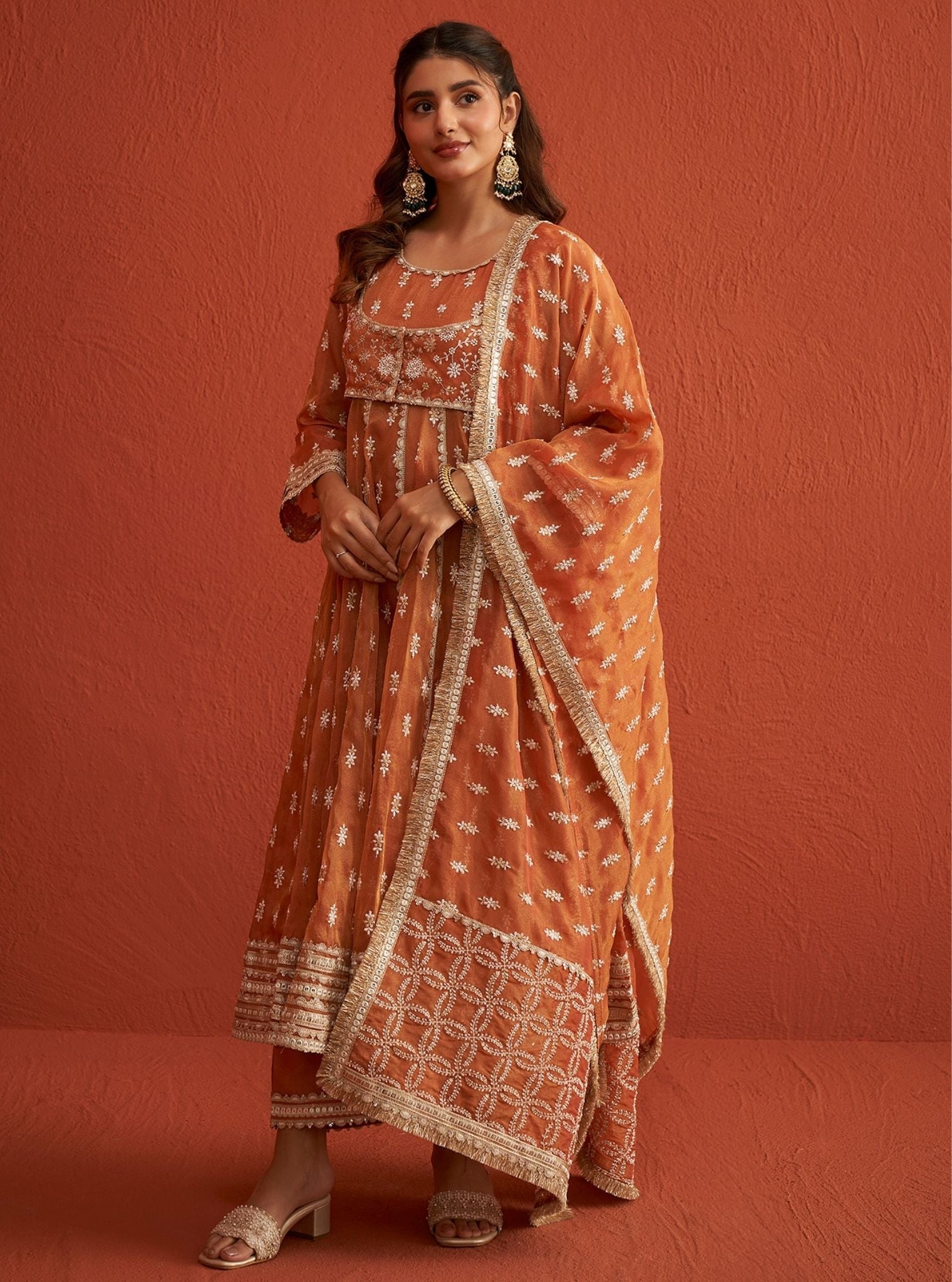 Mulmul Royal Tissue Genda Burnt Orange Dupatta