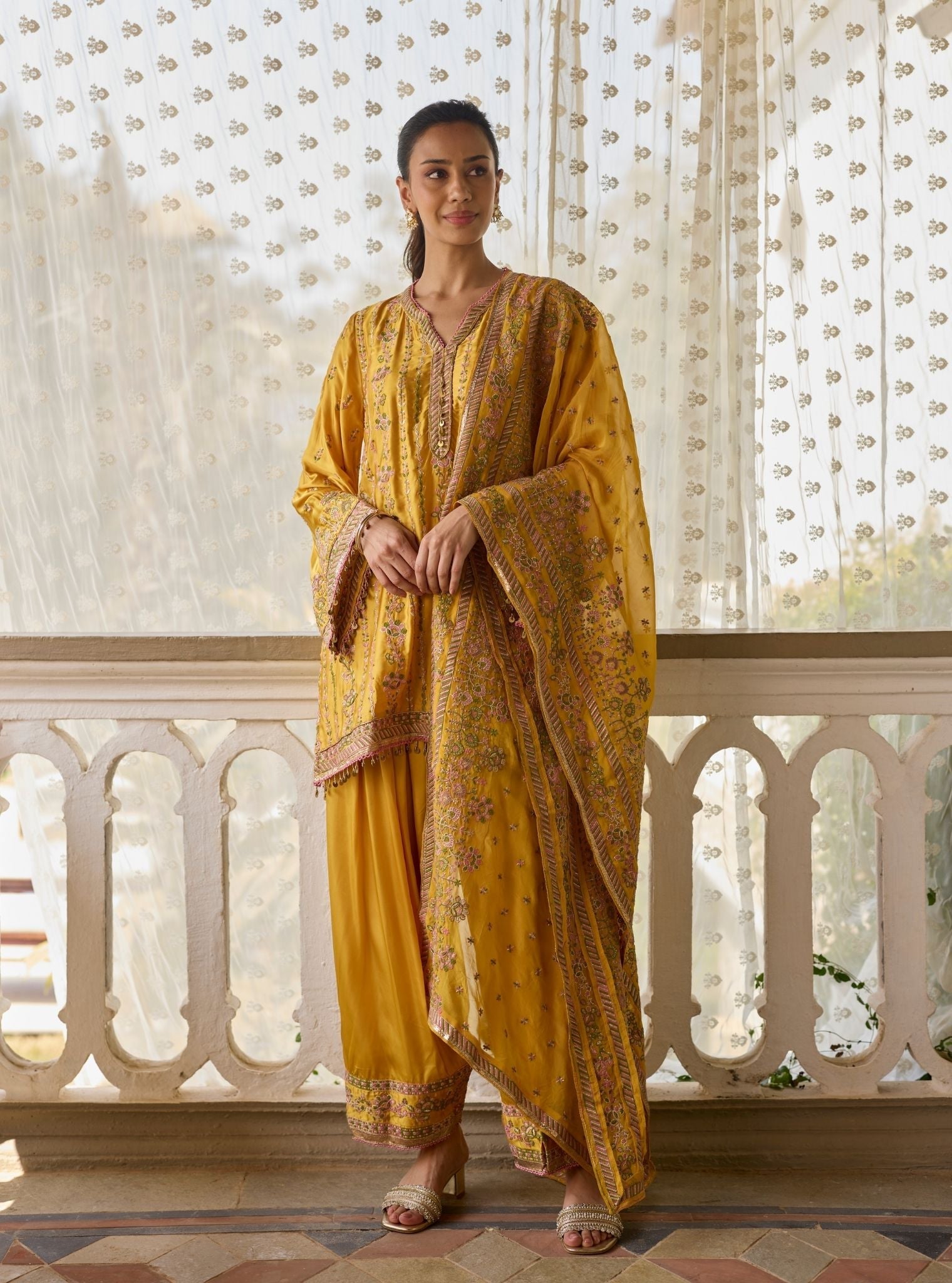 Pralika Bemberg Satin Mustard Kurta Set