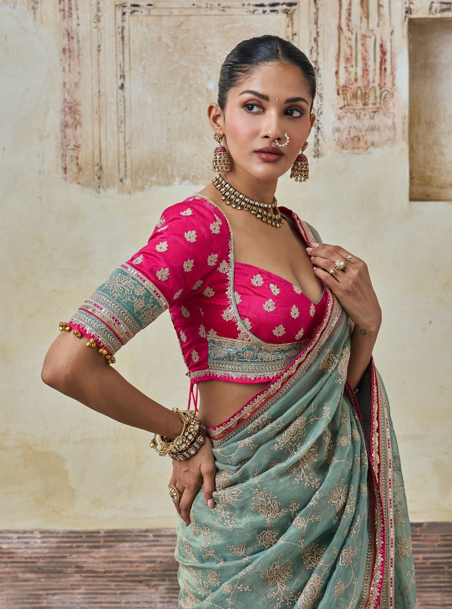 Parthi Lurex Organza Teal Blue Saree
