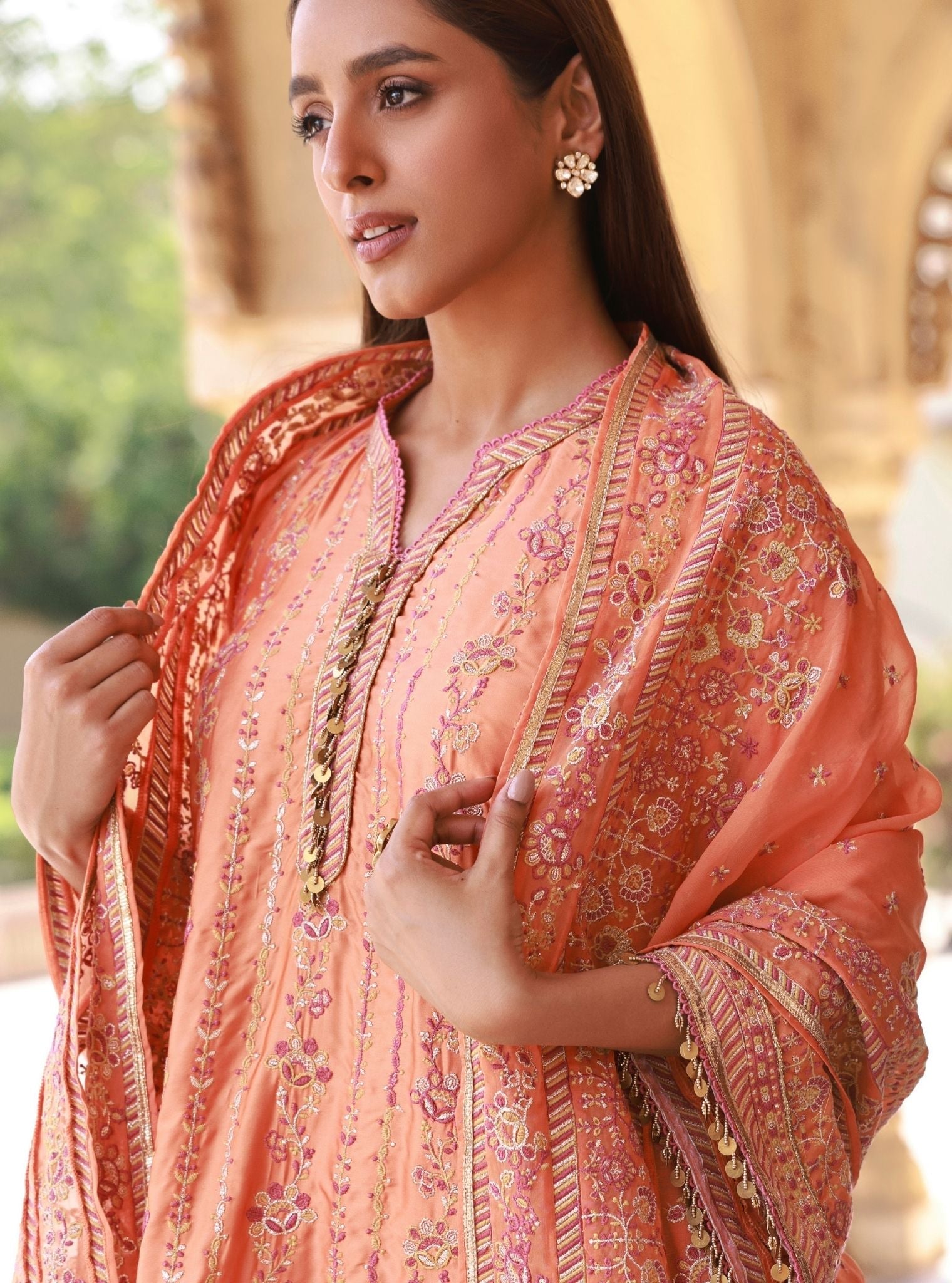 Mulmul Organza Pralika Orange Dupatta