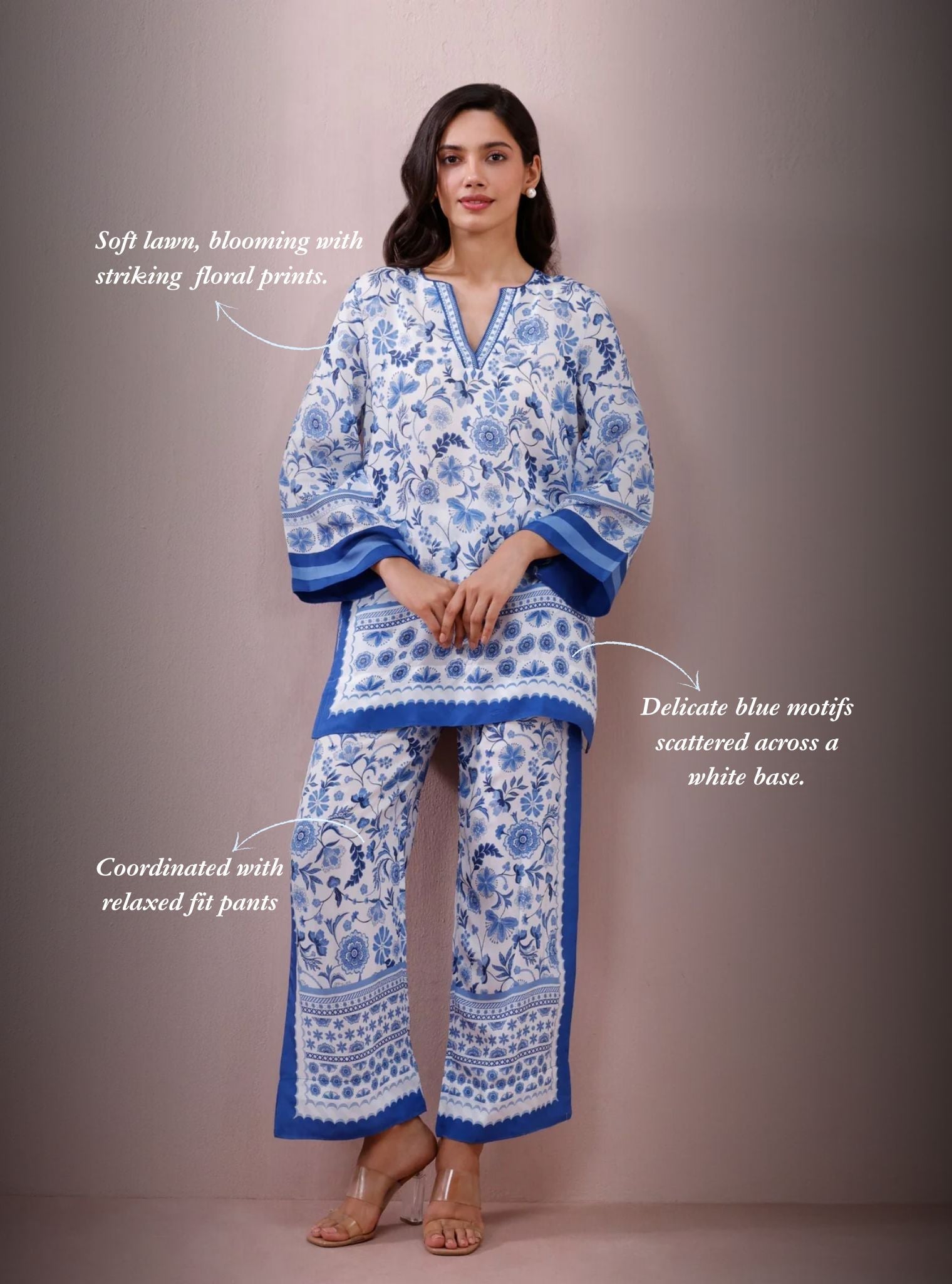 Saurmi Lawn White & Navy Co-ord Set