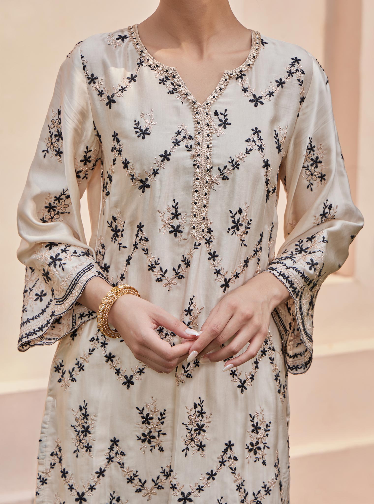 Mulmul Cupro Valaya Off White Kurta