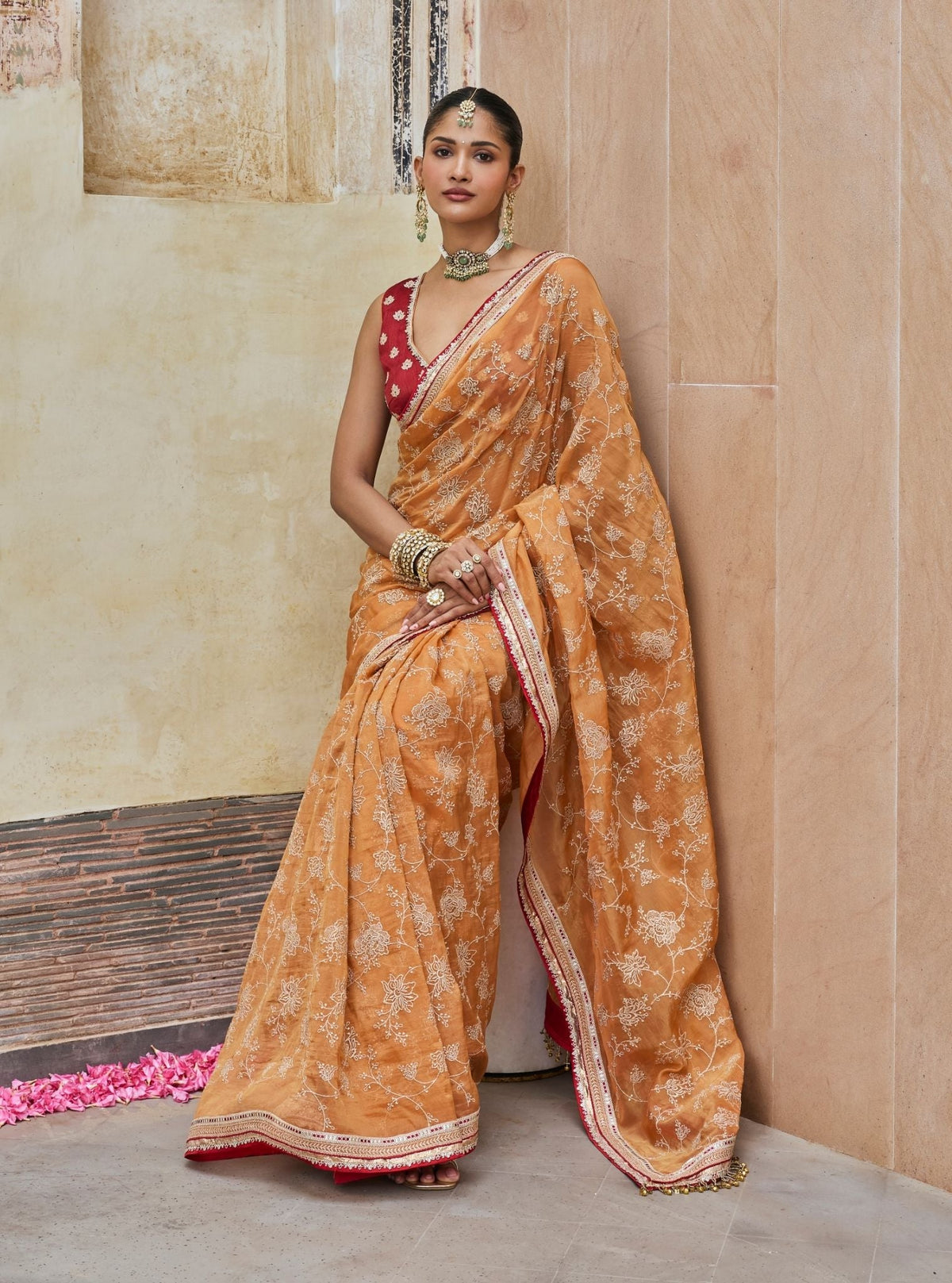 Parthi Lurex Organza Orange Saree