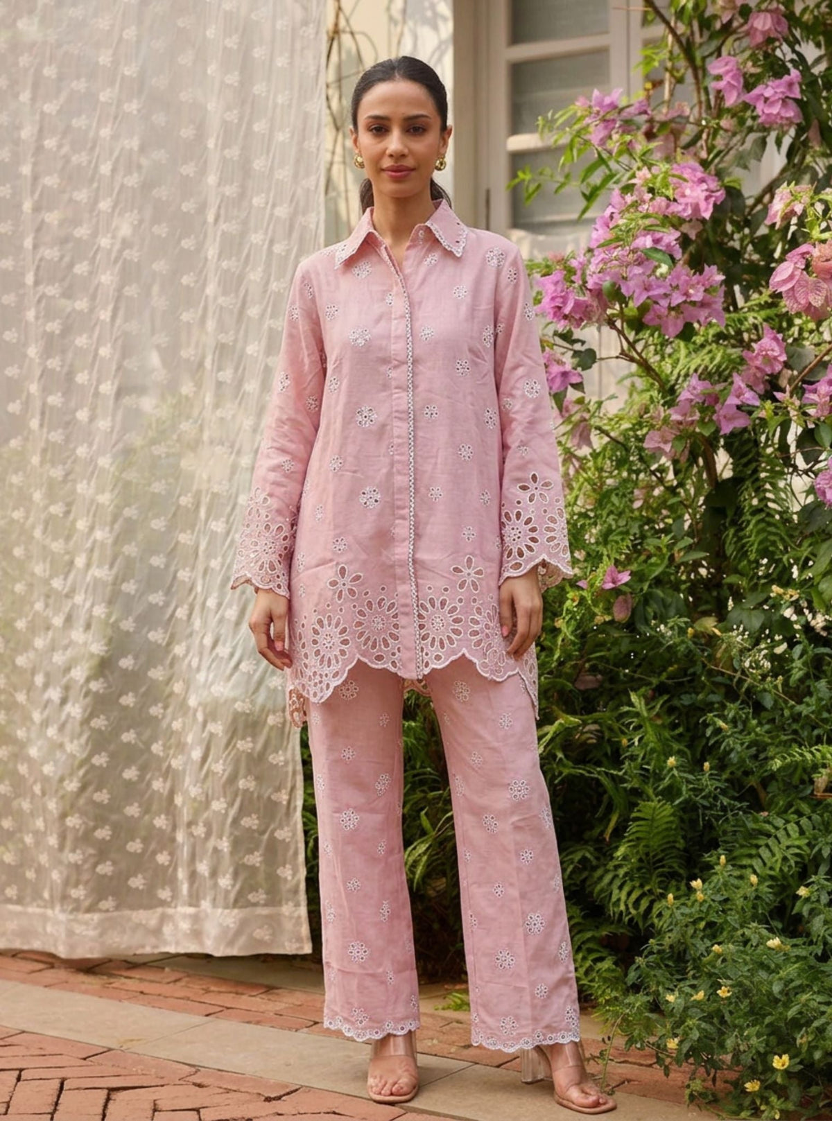 Selene Linen Pink Shirt Set