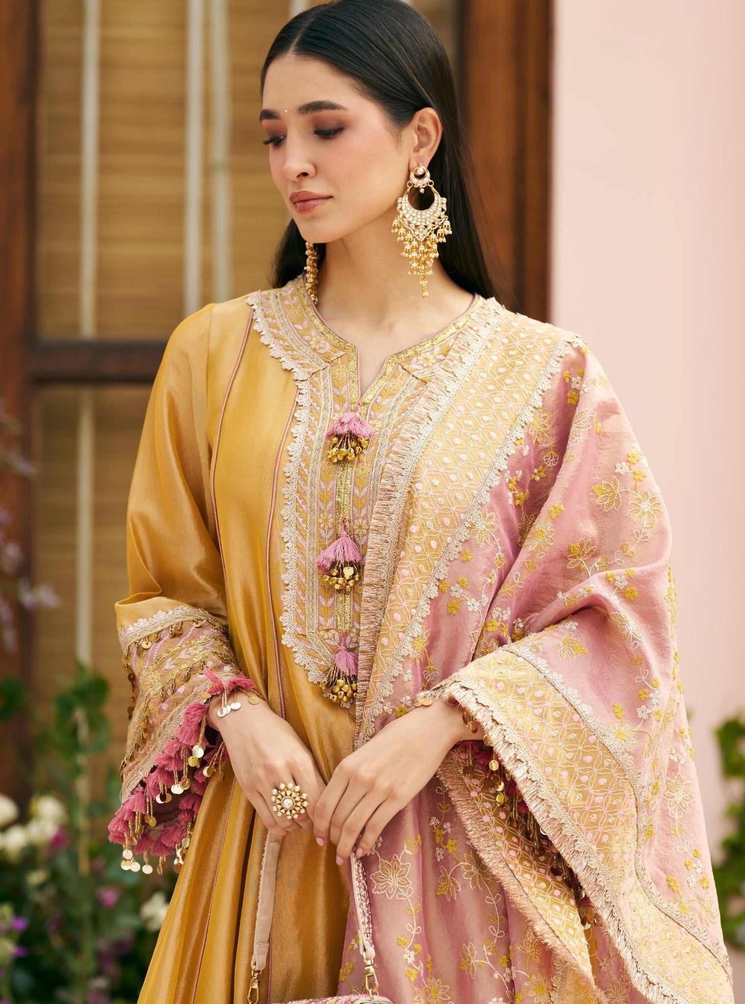 Tissue Shamili Yellow Kurta Set