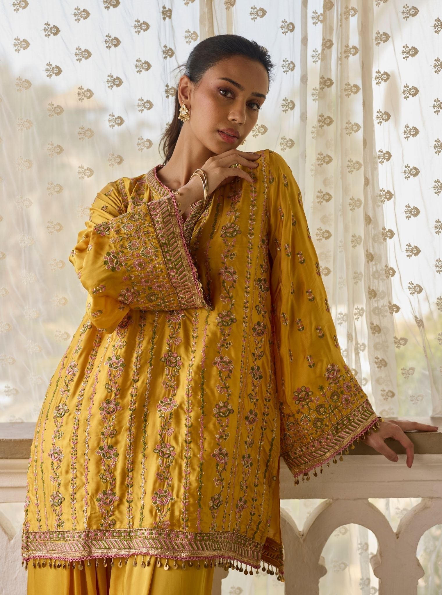 Pralika Bemberg Satin Mustard Kurta Set