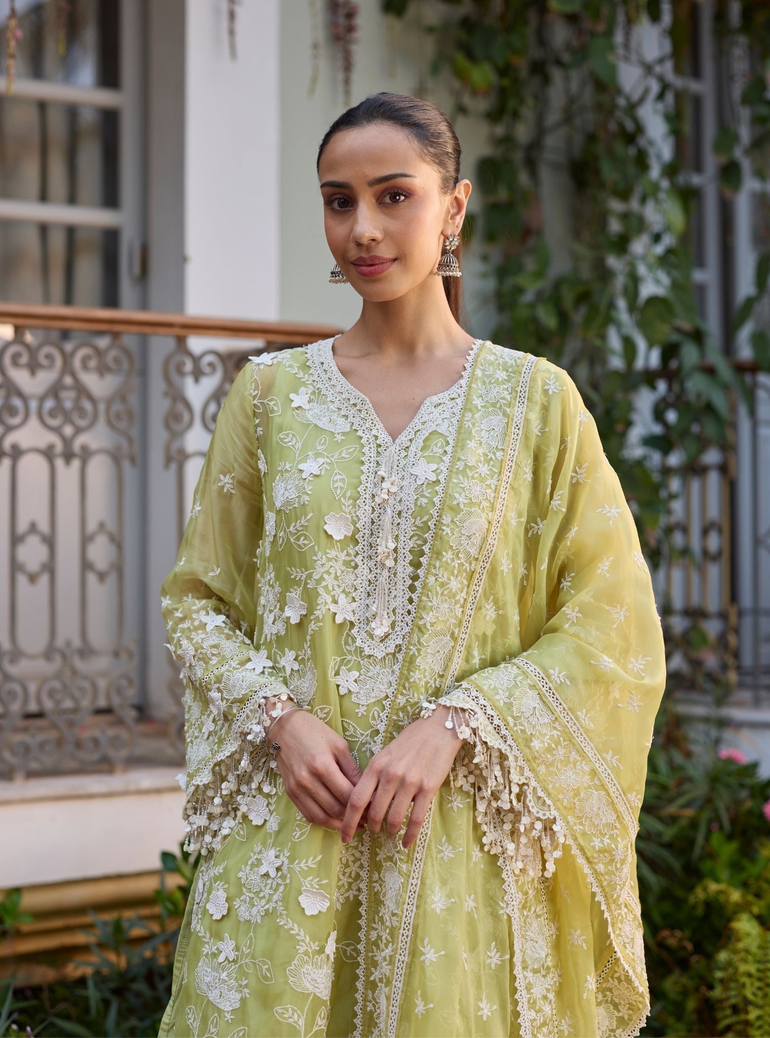 Vino Organza Lime Kurta Set