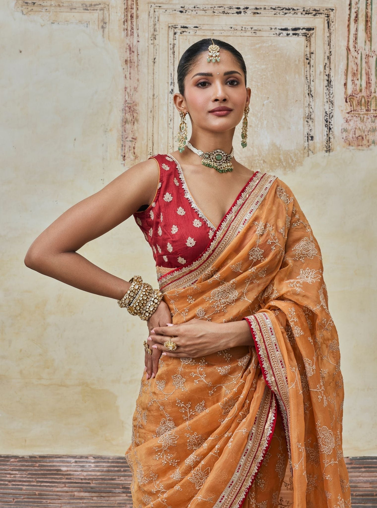 Parthi Lurex Organza Orange Saree