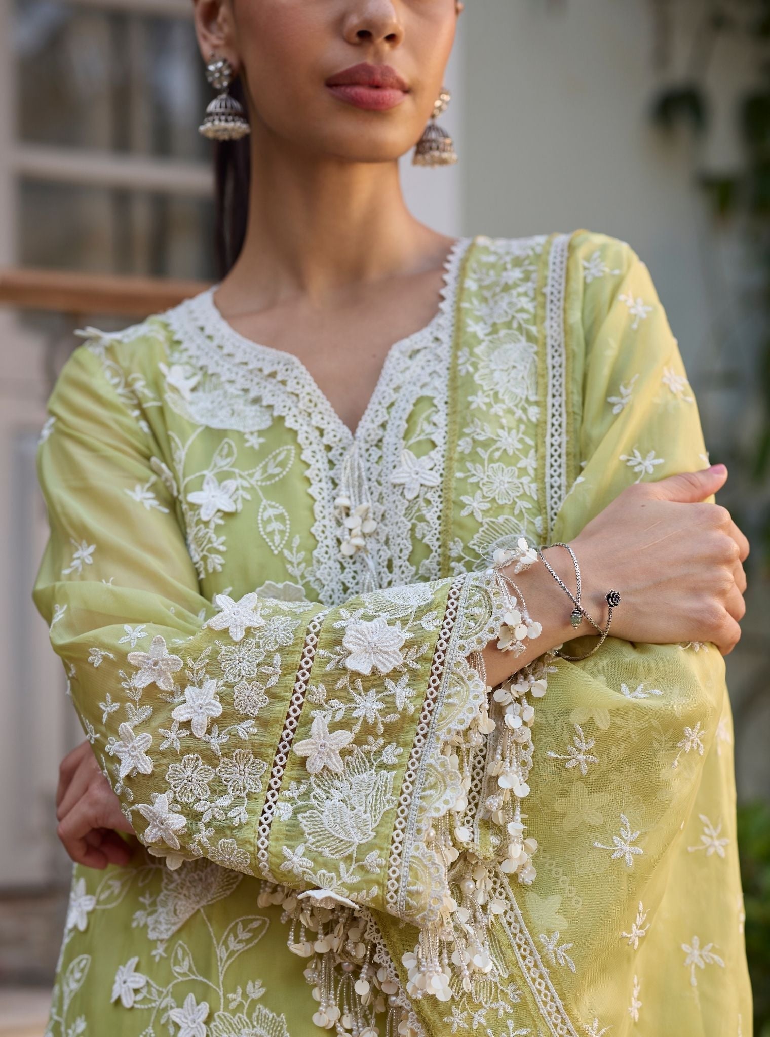 Vino Organza Lime Kurta Set