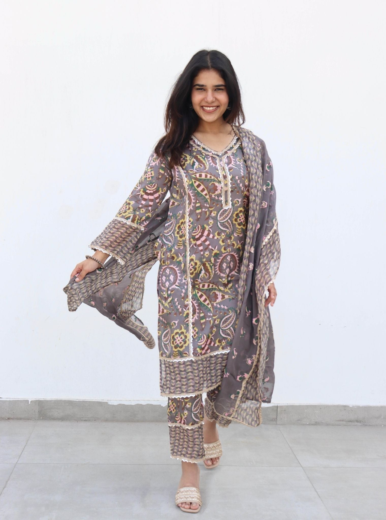 Mulmul Cupro Selah Grey Kurta