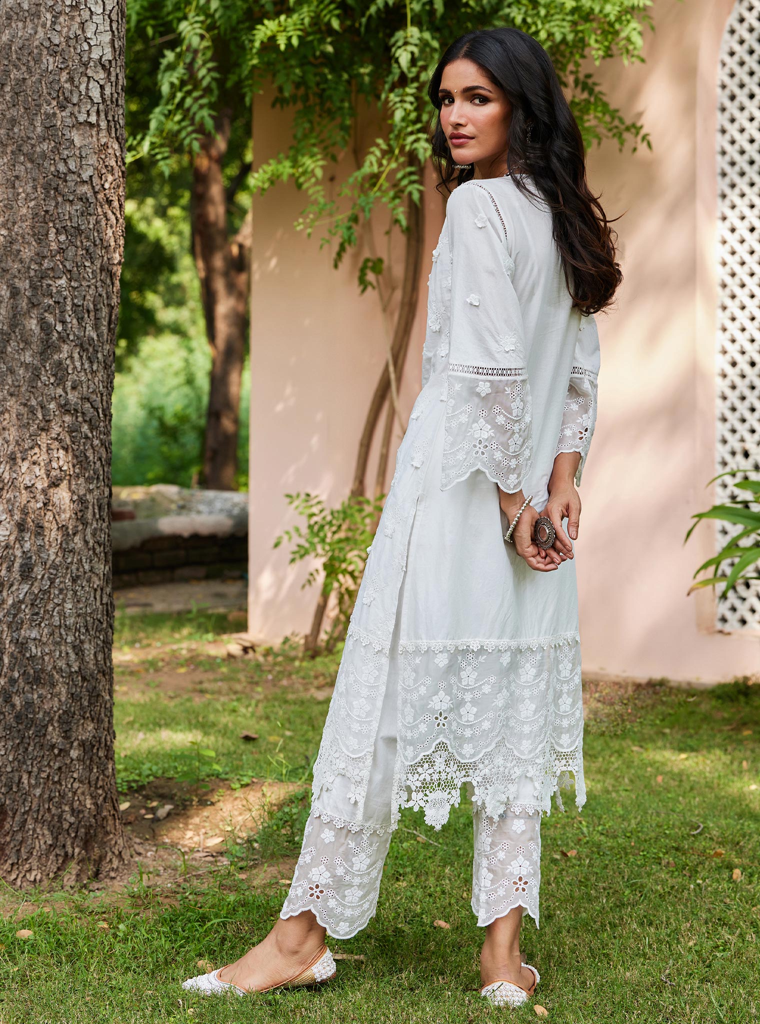 Mulmul Supima Cotton Reeva Off White Kurta