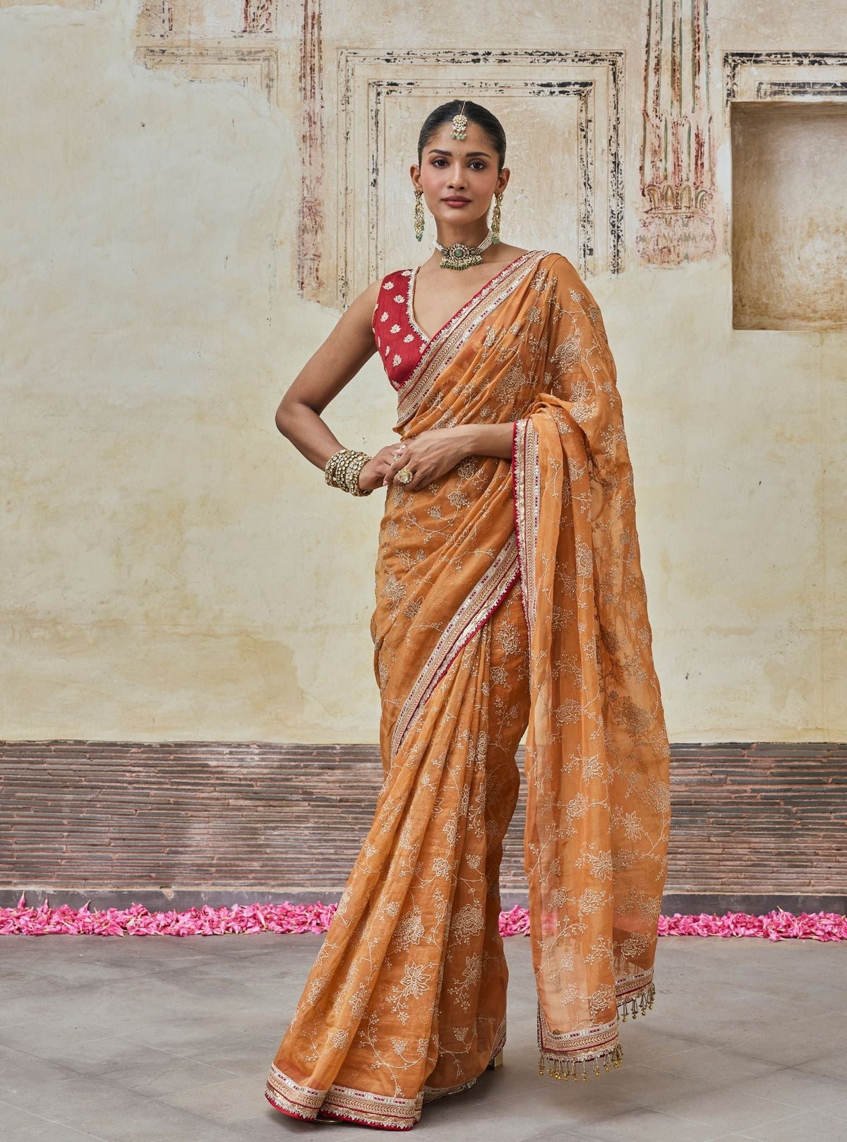 Parthi Lurex Organza Orange Saree