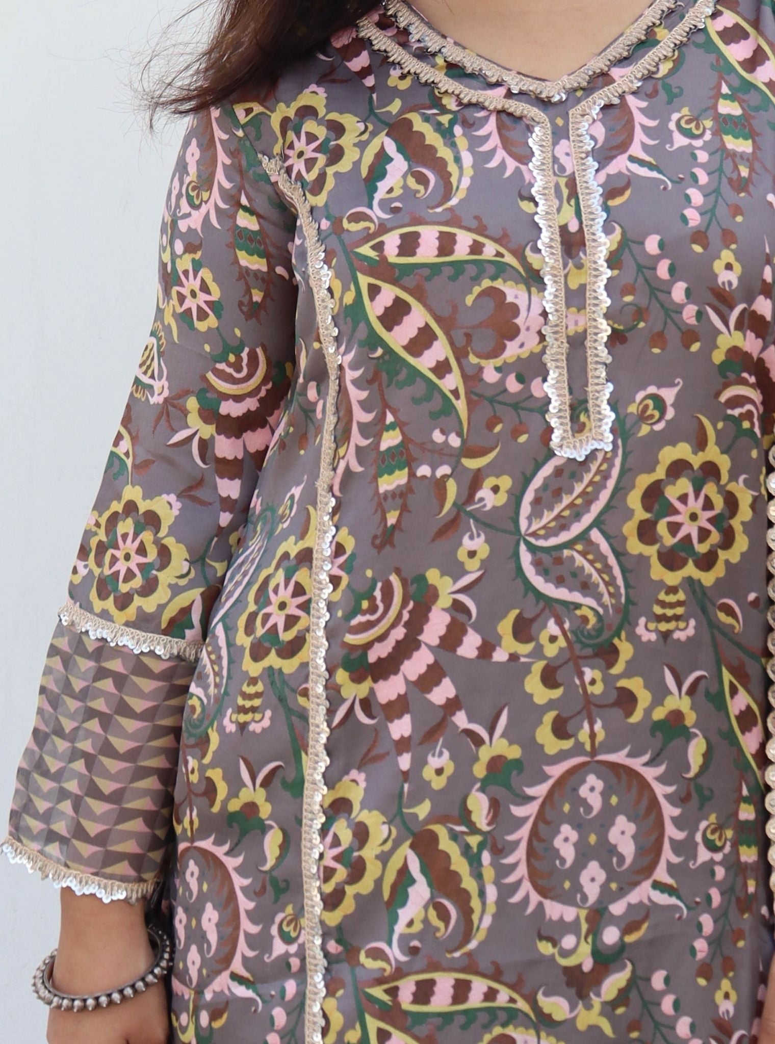 Mulmul Cupro Selah Grey Kurta