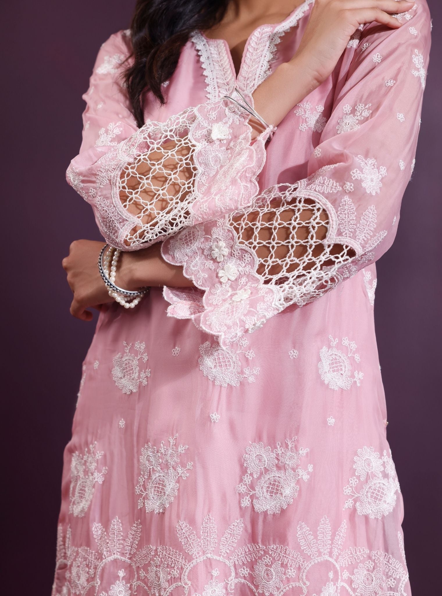 Ina Organza Onion Pink Kurta Set
