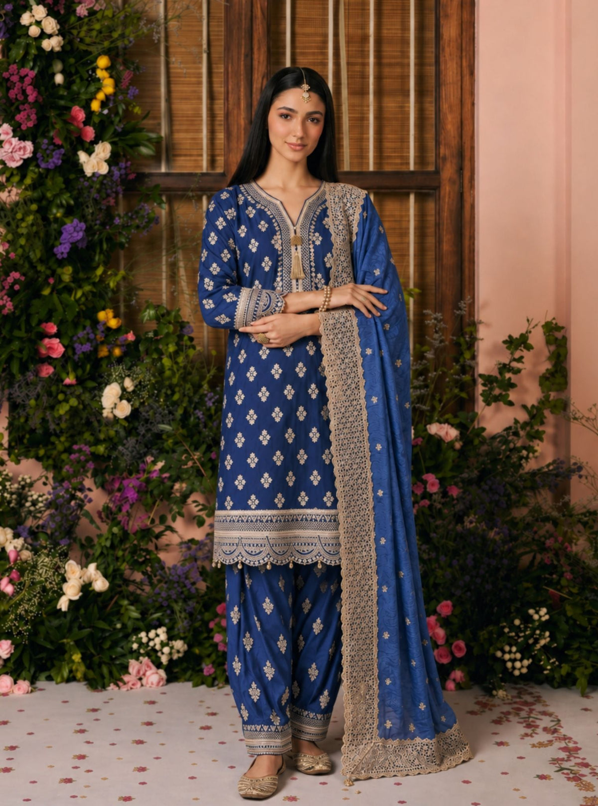 Elira Pima Satin Navy Kurta Set