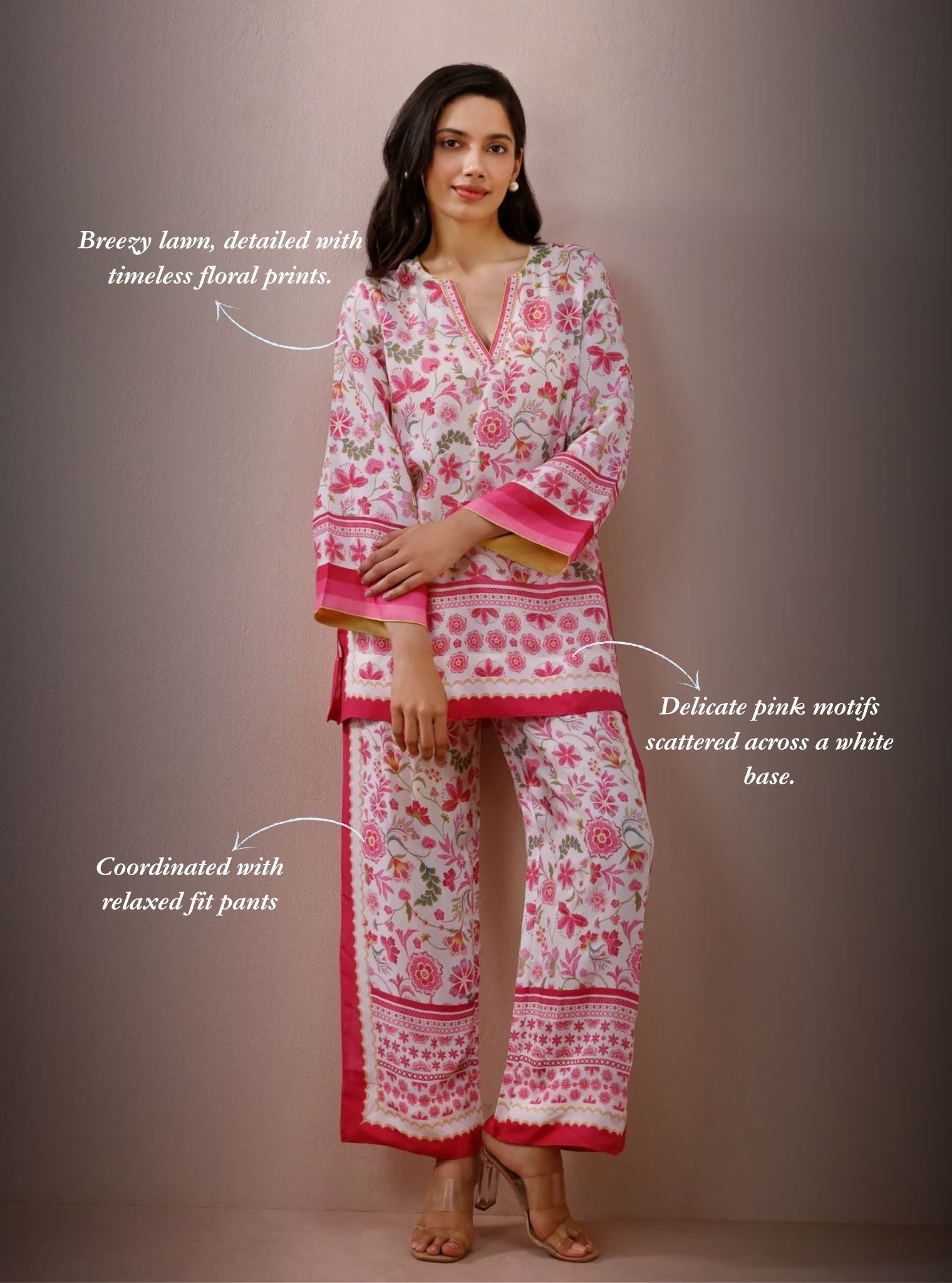 Saurmi Lawn White & Pink Co-ord Set