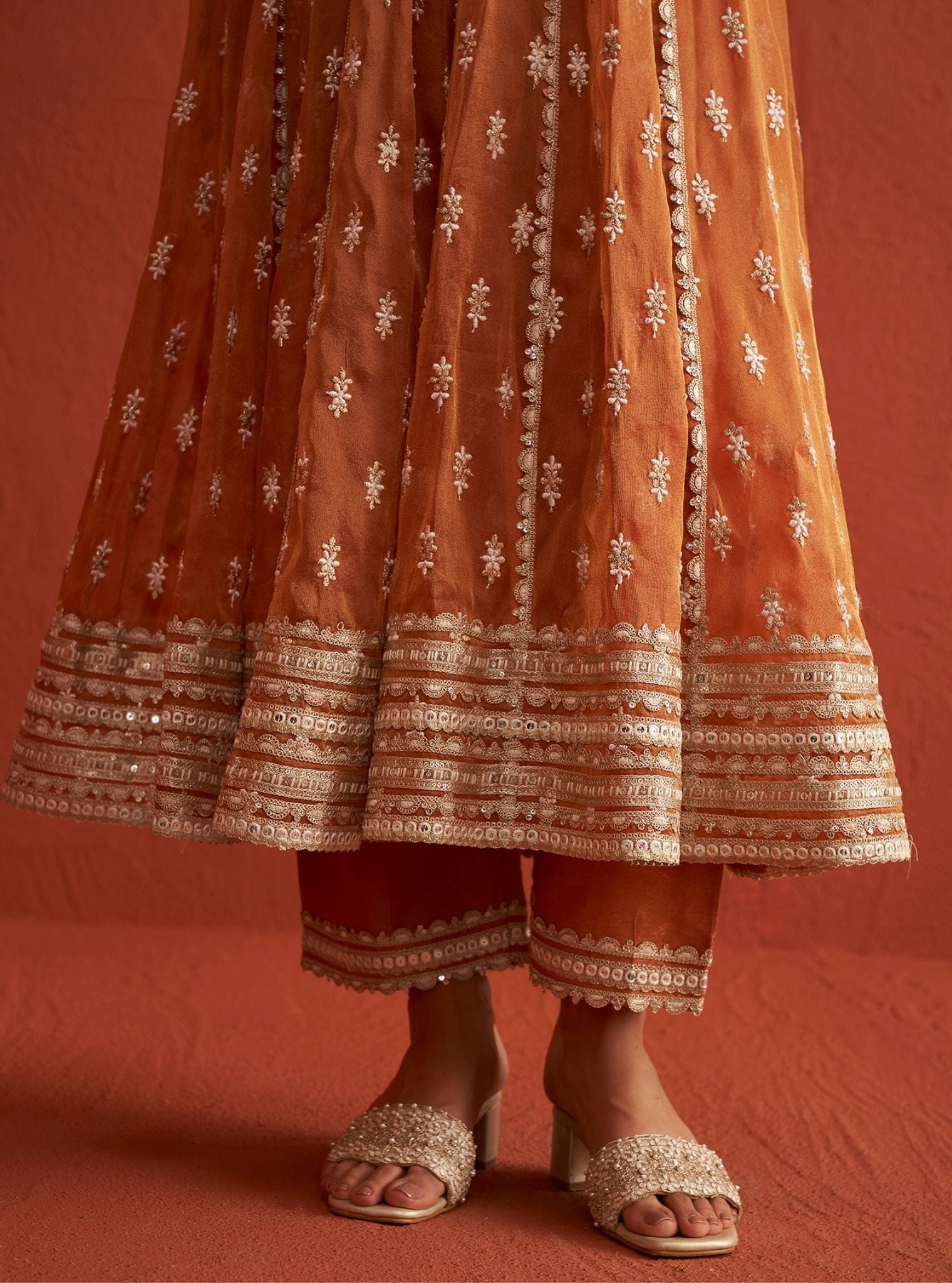 Mulmul Royal Tissue Genda Burnt Orange Dupatta