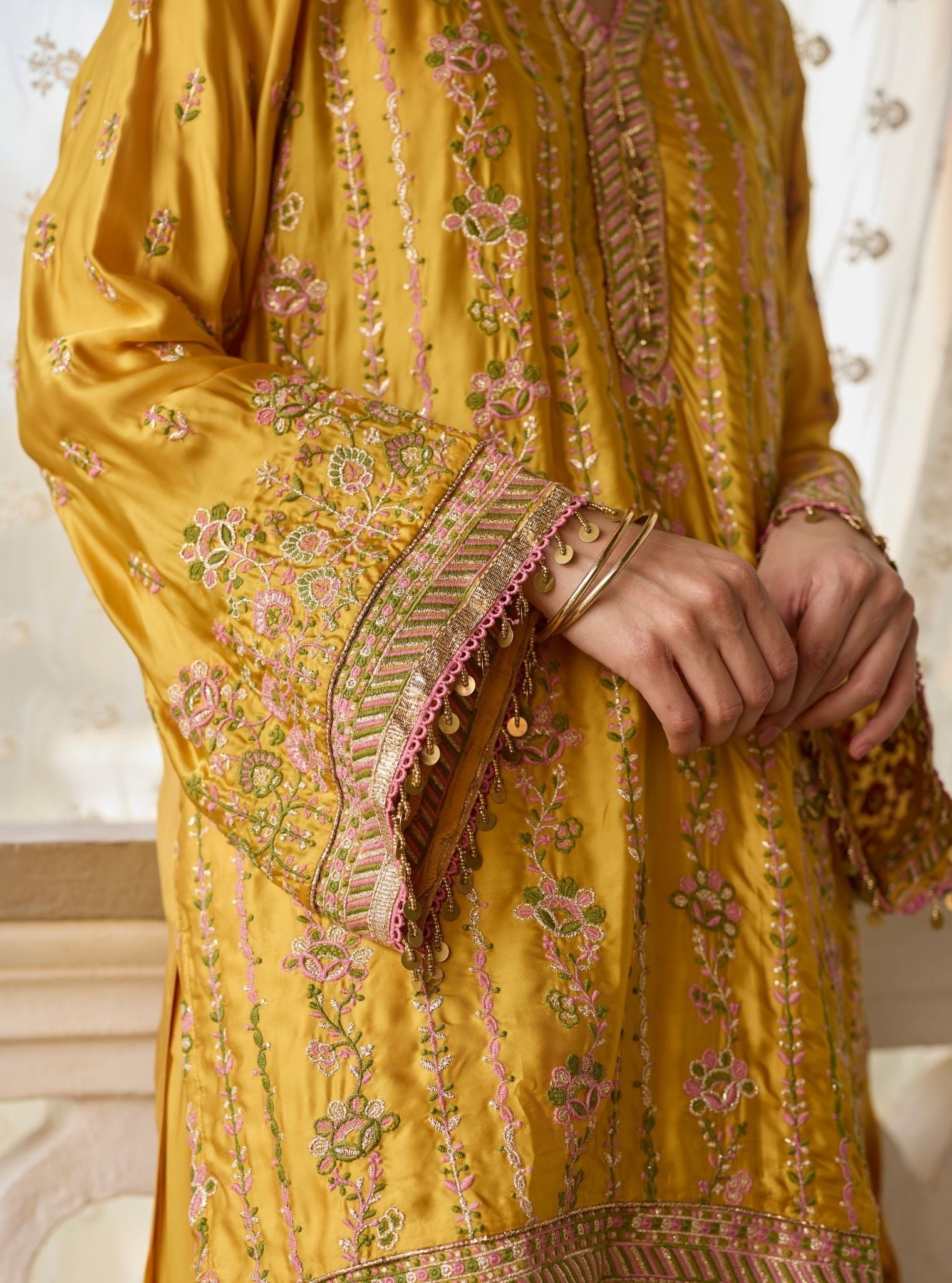 Pralika Bemberg Satin Mustard Kurta Set