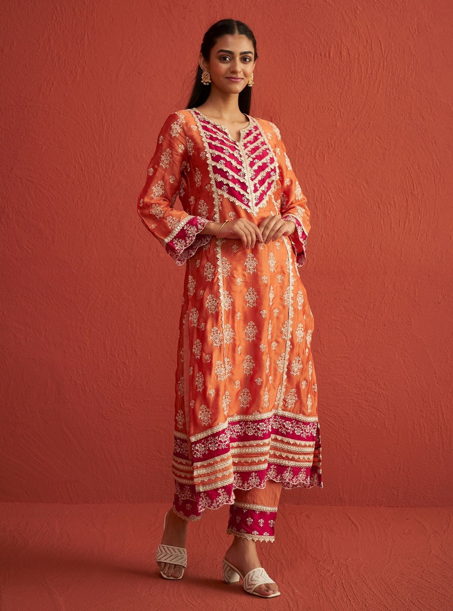 Shubh Organza Satin Burnt Orange Set