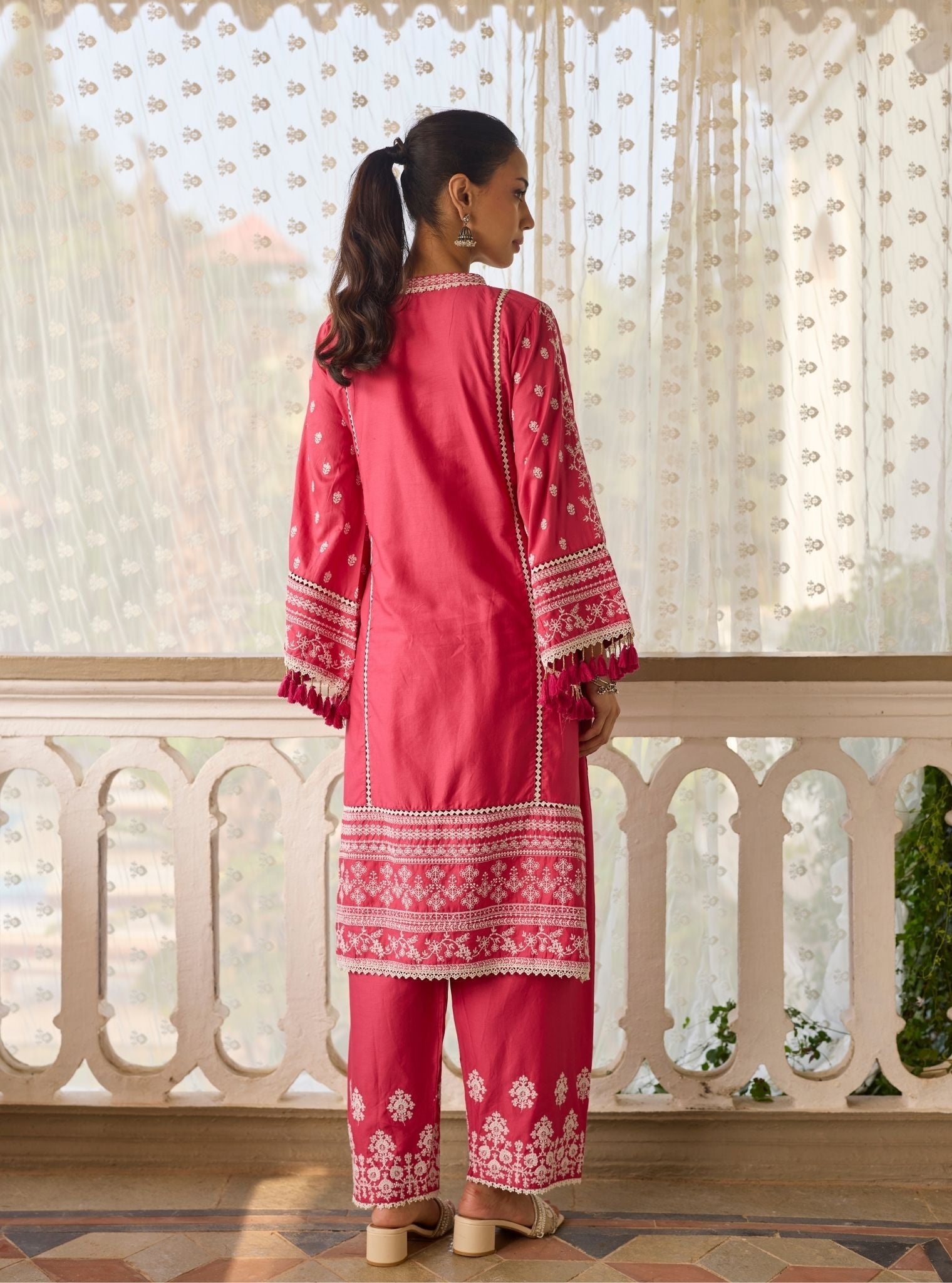Lomeya Pima Satin Fuschia Kurta Set