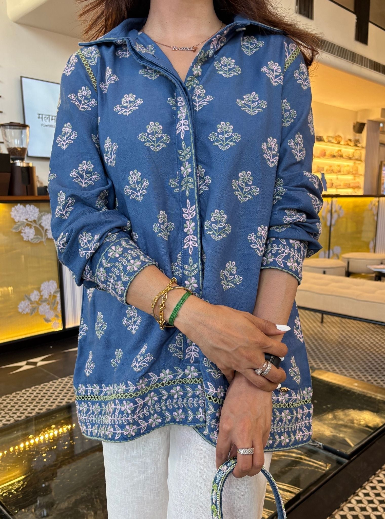 Vaani Linen Steel Blue Shirt with Saelys Pant