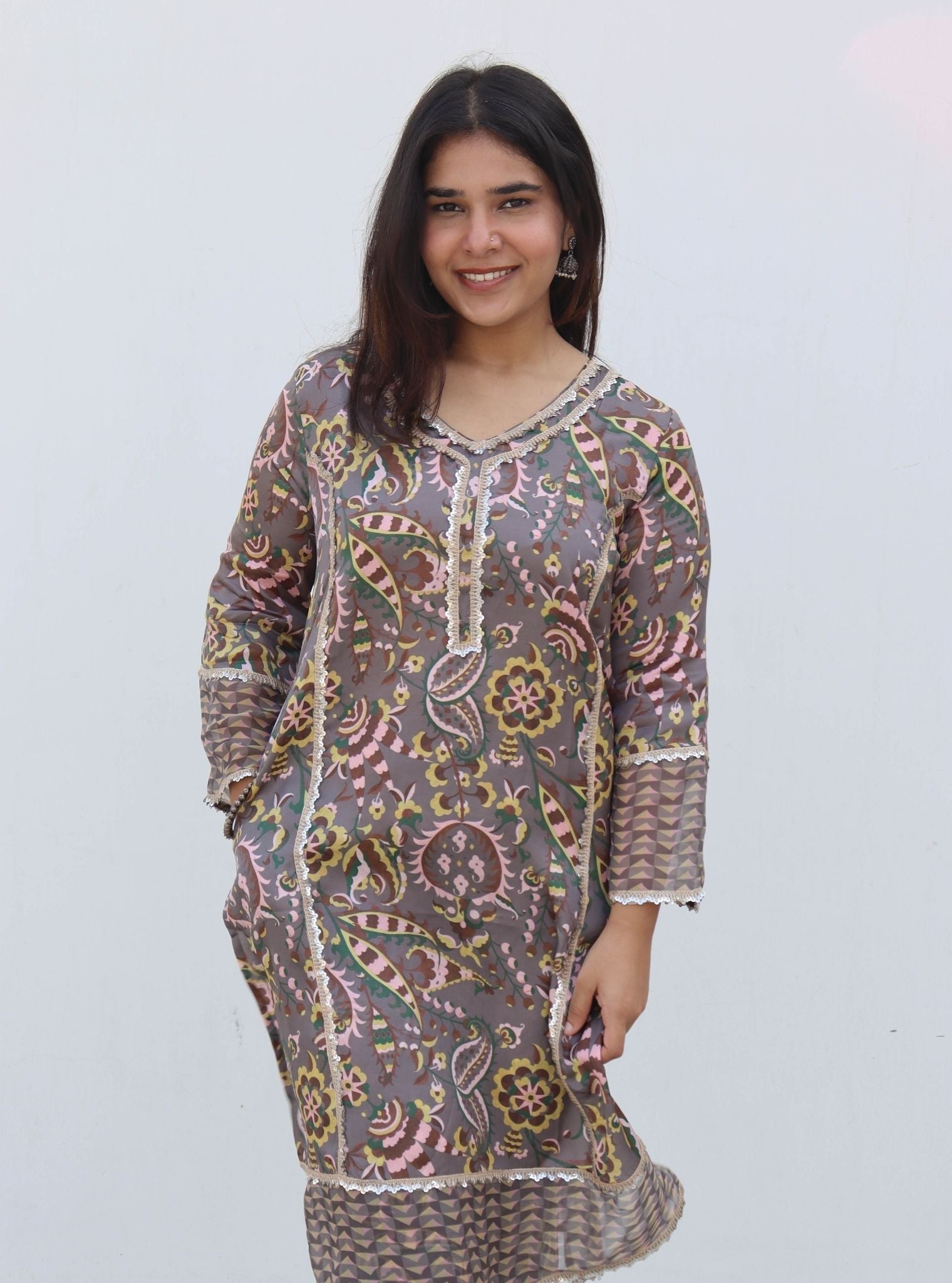 Mulmul Cupro Selah Grey Kurta