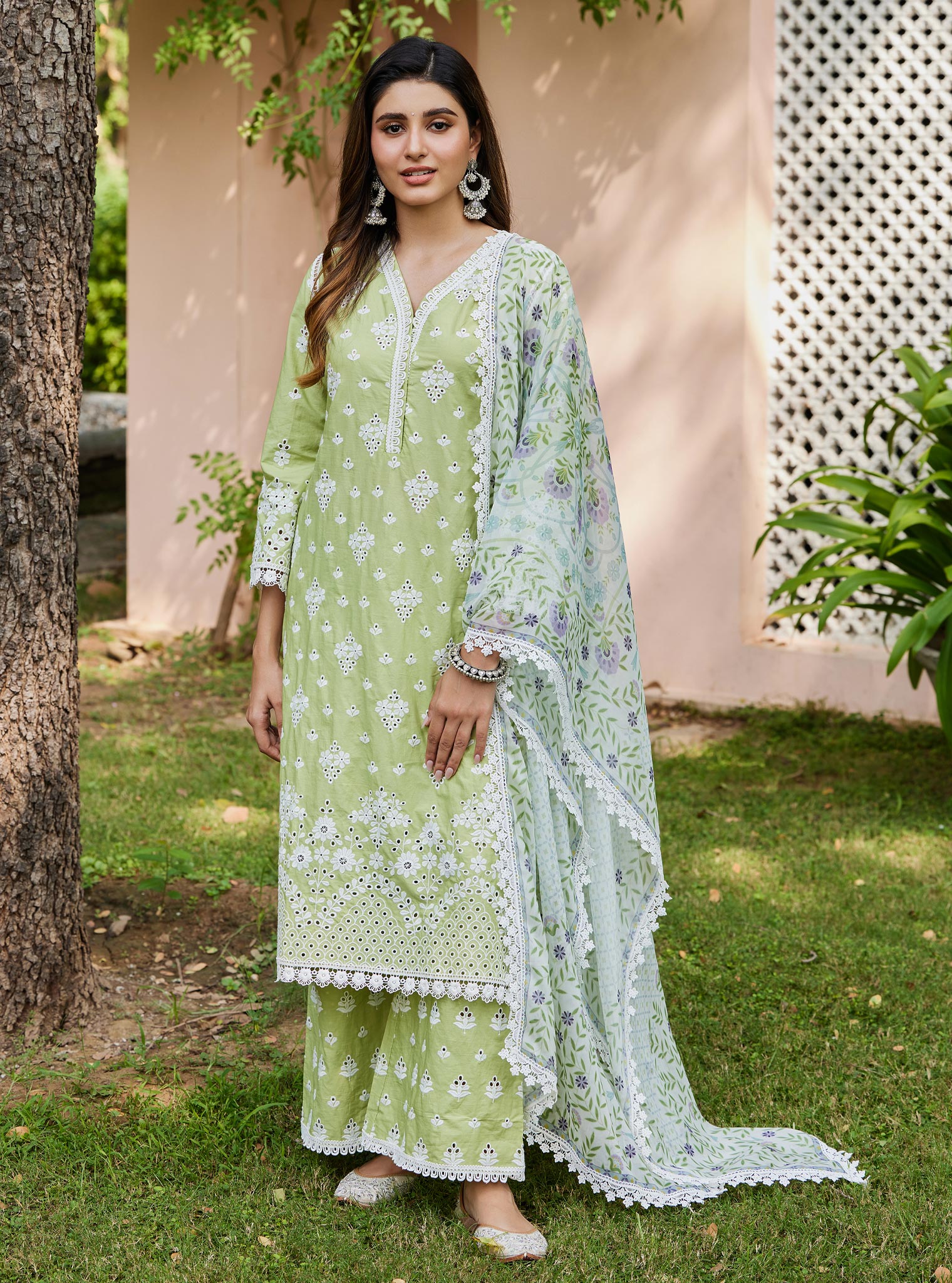 Mulmul Supima Cotton Peehu Green Kurta