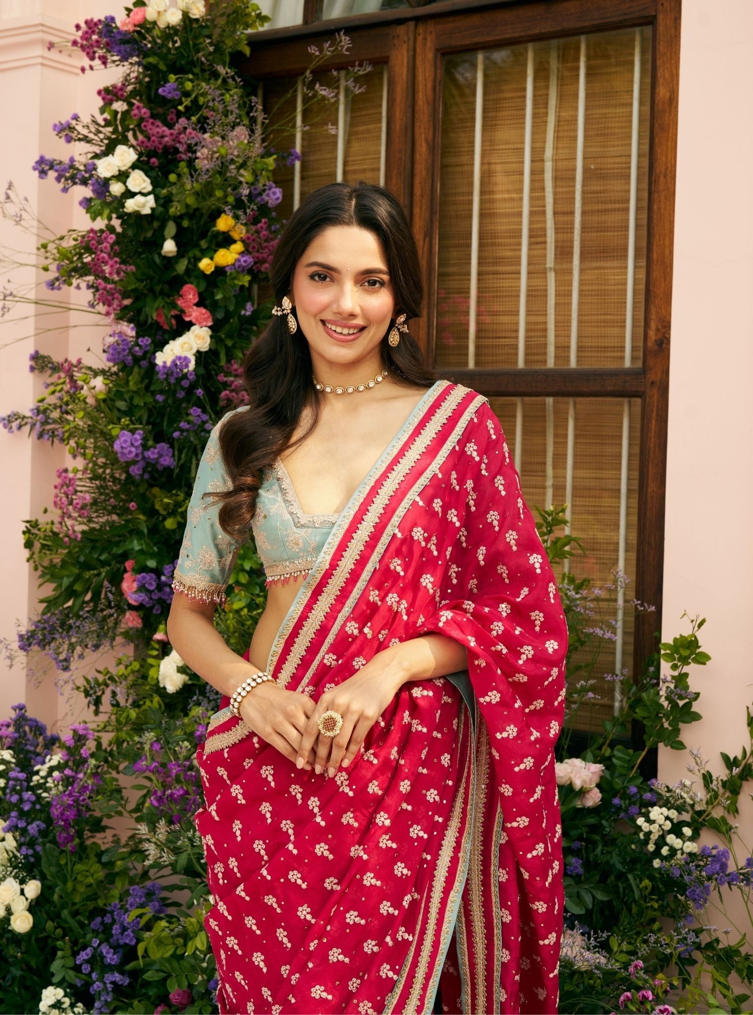 Jogan Glass Organza Rani Pink Saree