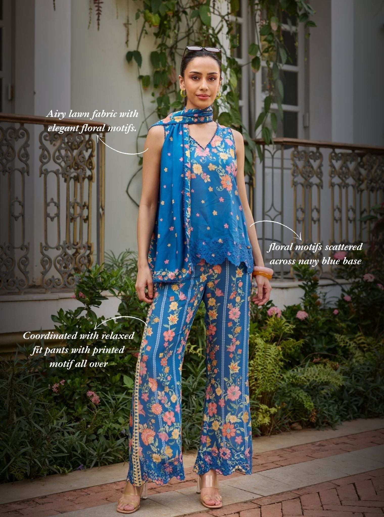Akira Lawn Navy Co-ord Set