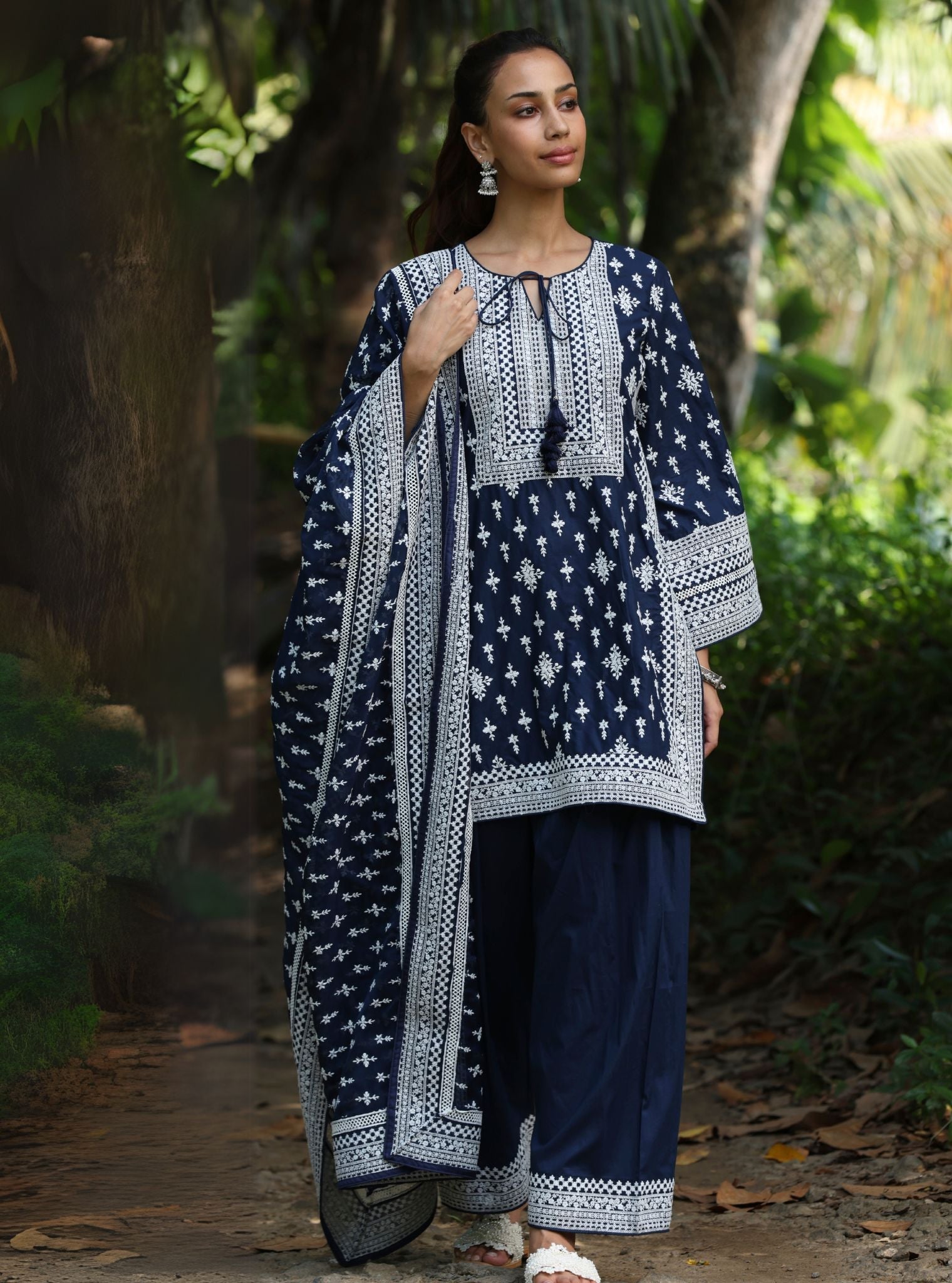 Mulmul Cotton Sree Navy Kurta With Mulmul Cotton Sree Navy Salwar