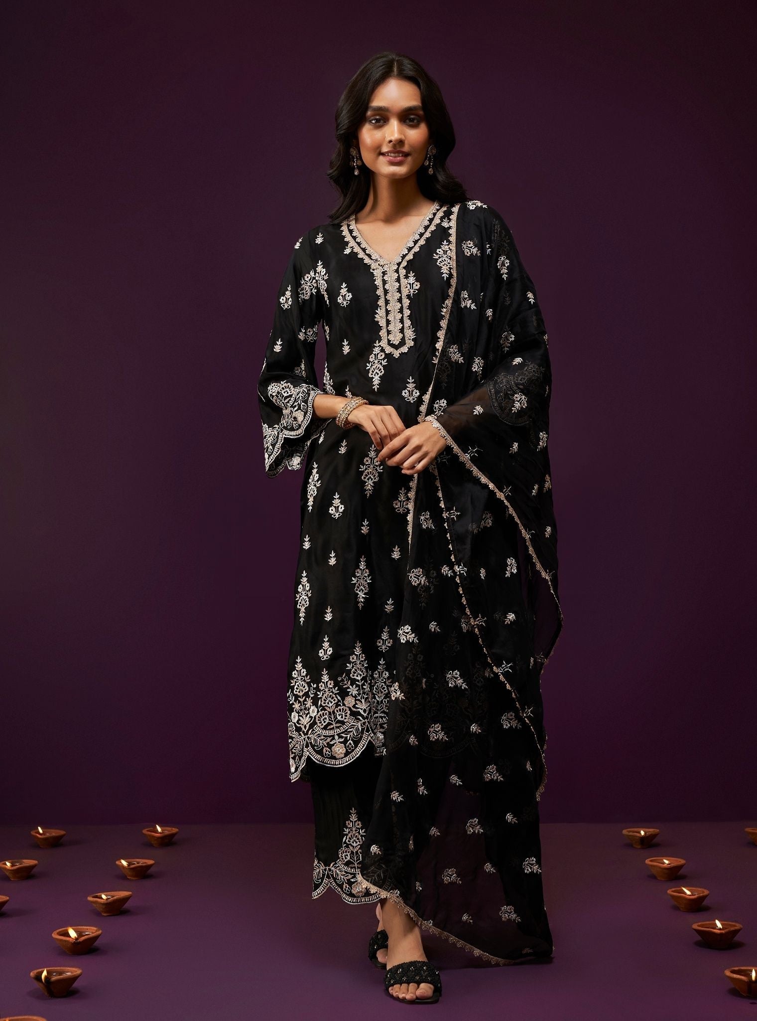 Emon Cupro Satin Black Kurta Set