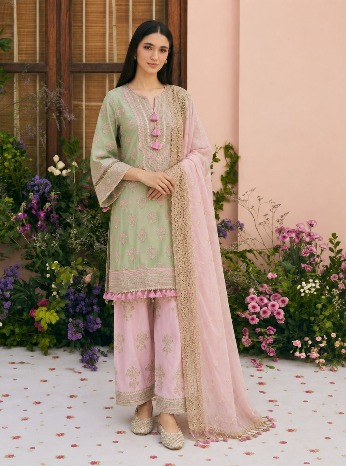 Lani Pima Satin Green Kurta Set