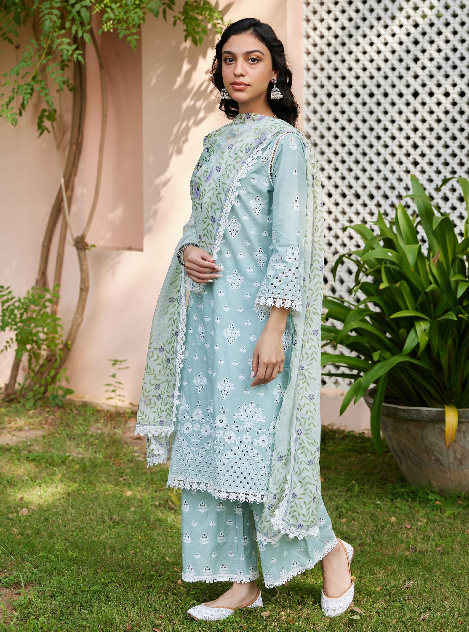 Mulmul Supima Cotton Peehu Light Blue Kurta