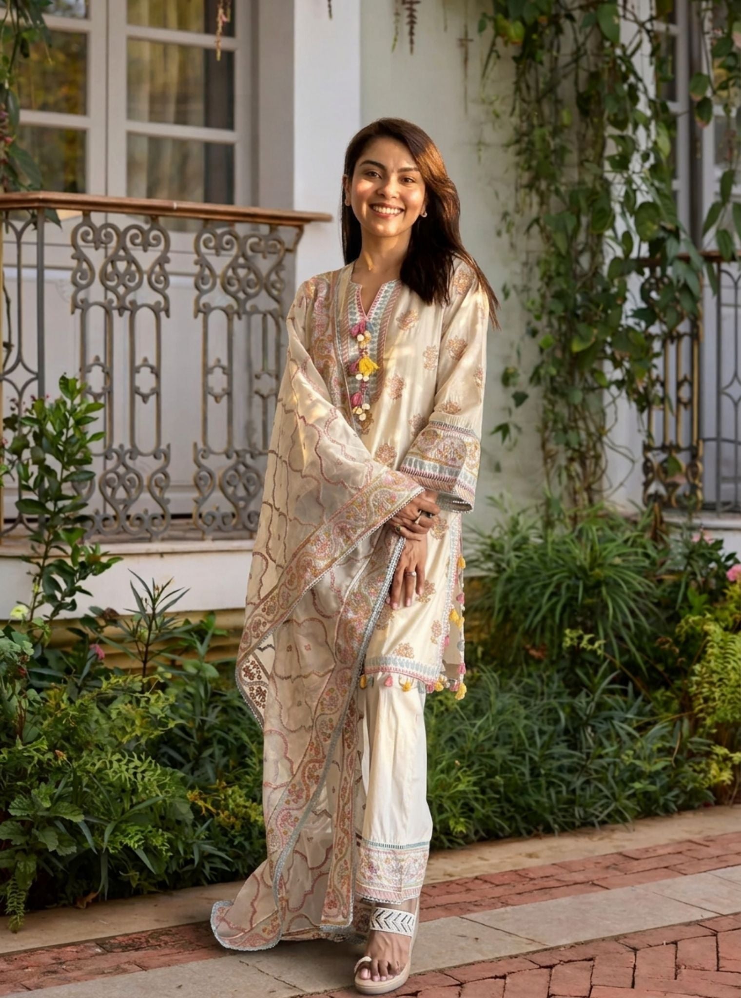 Amoli Supima Cotton Off White Kurta Set