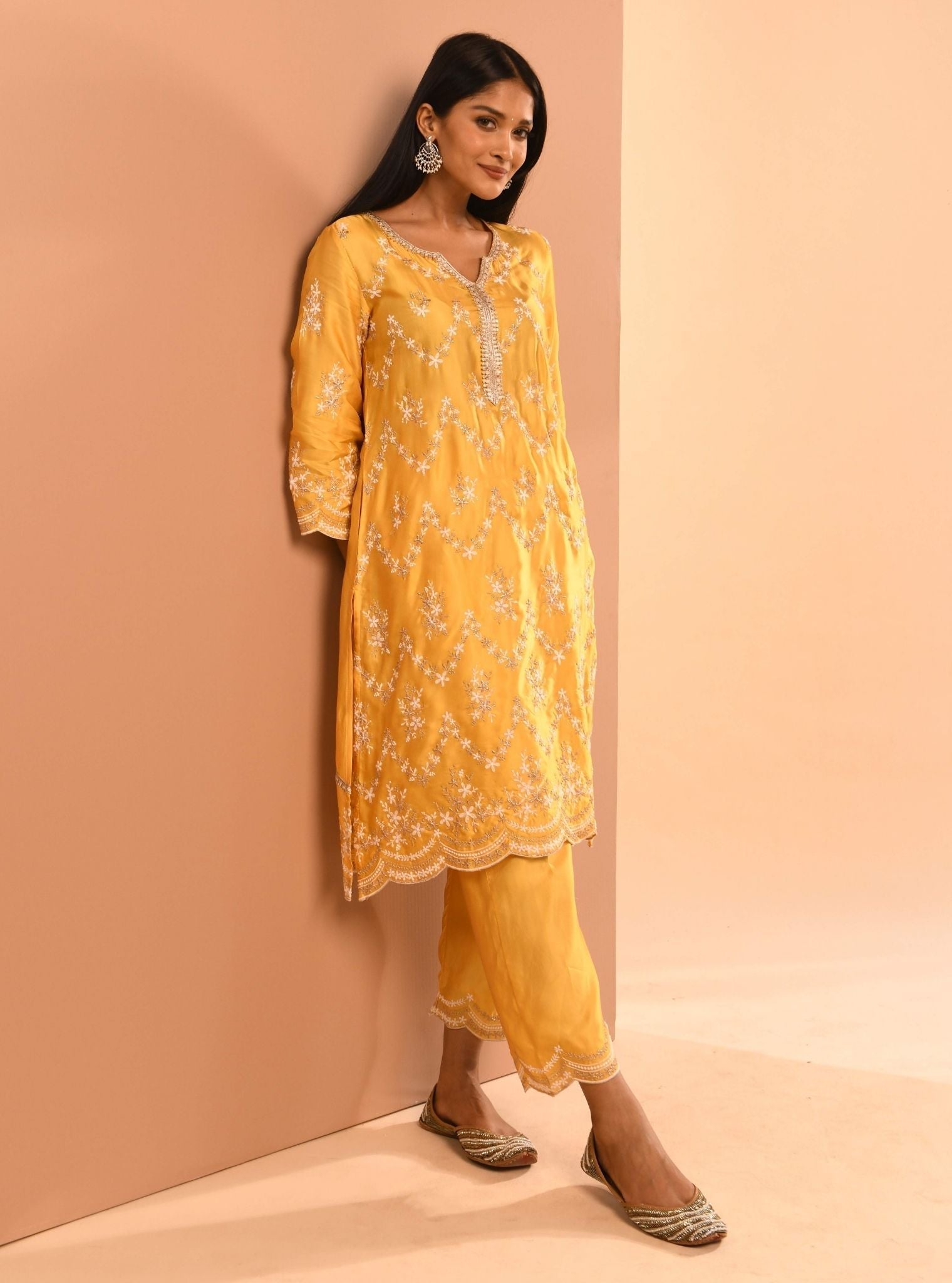 Mulmul Cupro Valaya Yellow Kurta